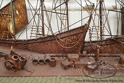 Curtis Jere Large Rusted Metal Wall Sculpture of Sailboats & Ships