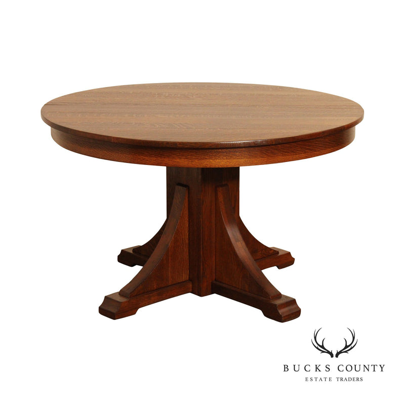 Stickley Brothers Antique Mission Oak Round Extendable Pedestal Dining Table