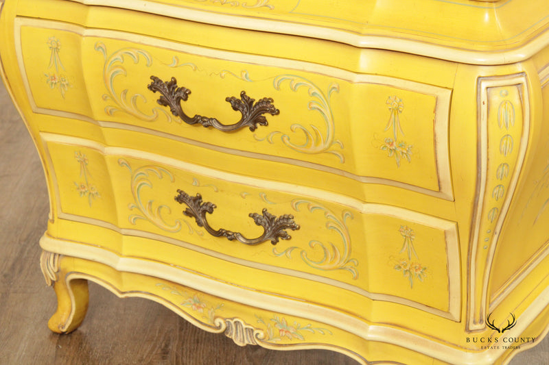 Karges Louis XV Style Pair of Florentine Painted Bombe Chest Nightstands
