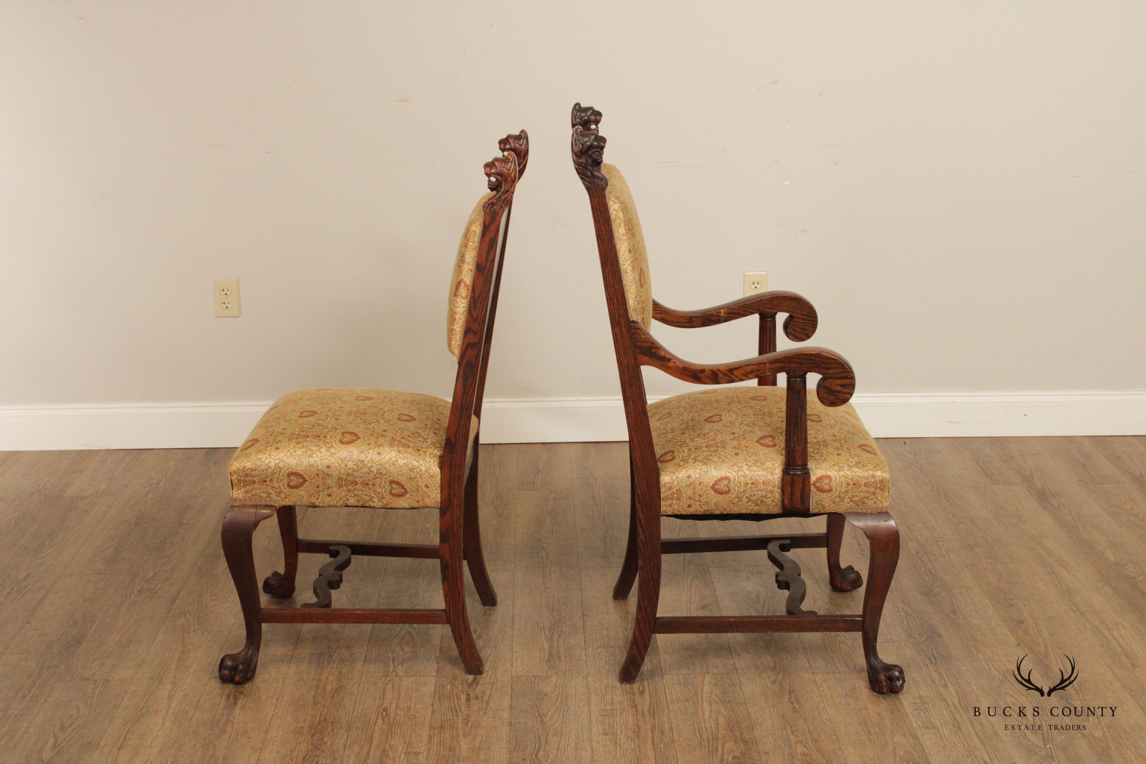 Antique Renaissance Revival Set of Twelve Carved Oak Dining Chairs