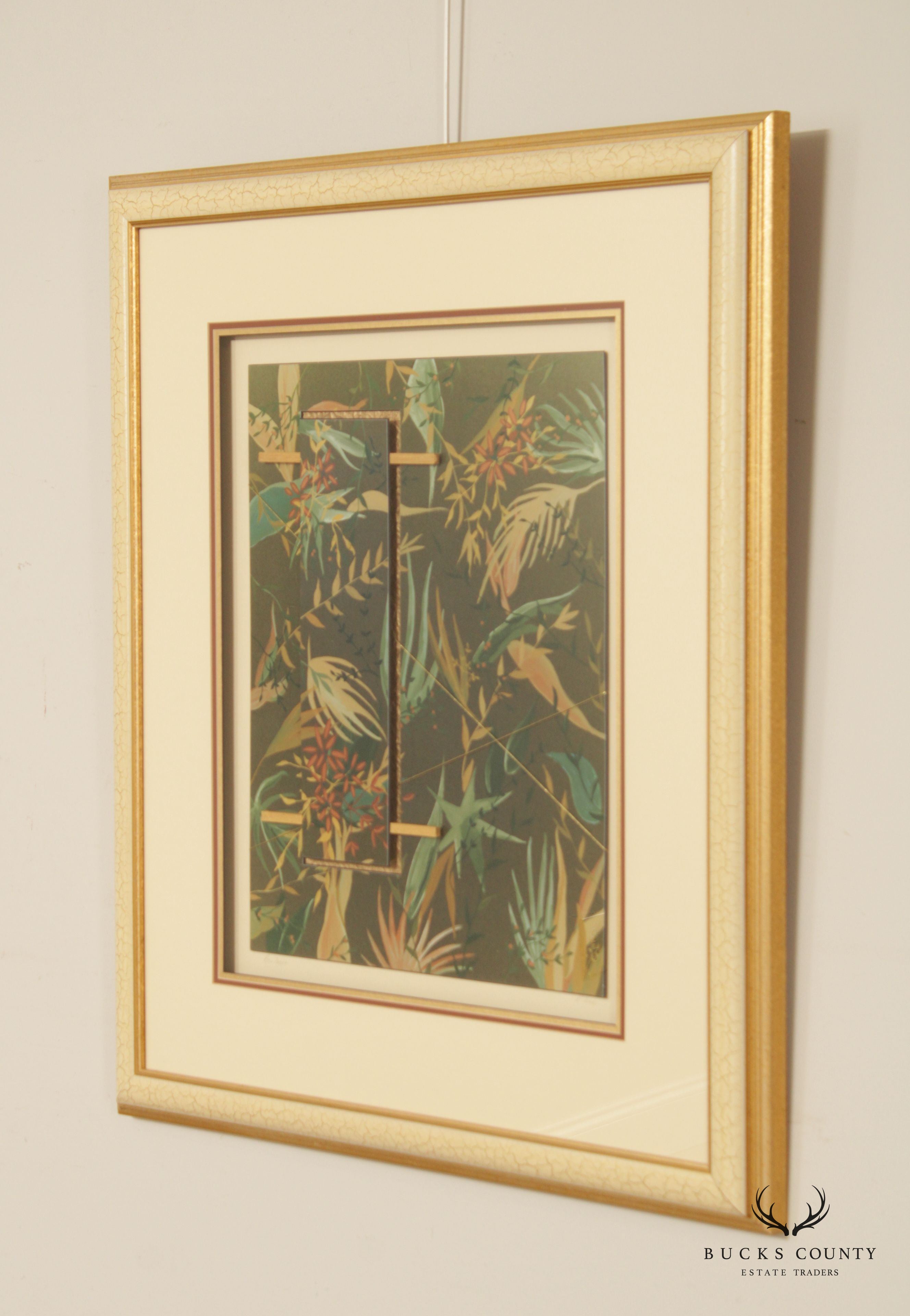 Vintage 'Rain Forest' Mixed Media Collage, Signed 'P. Fitch'