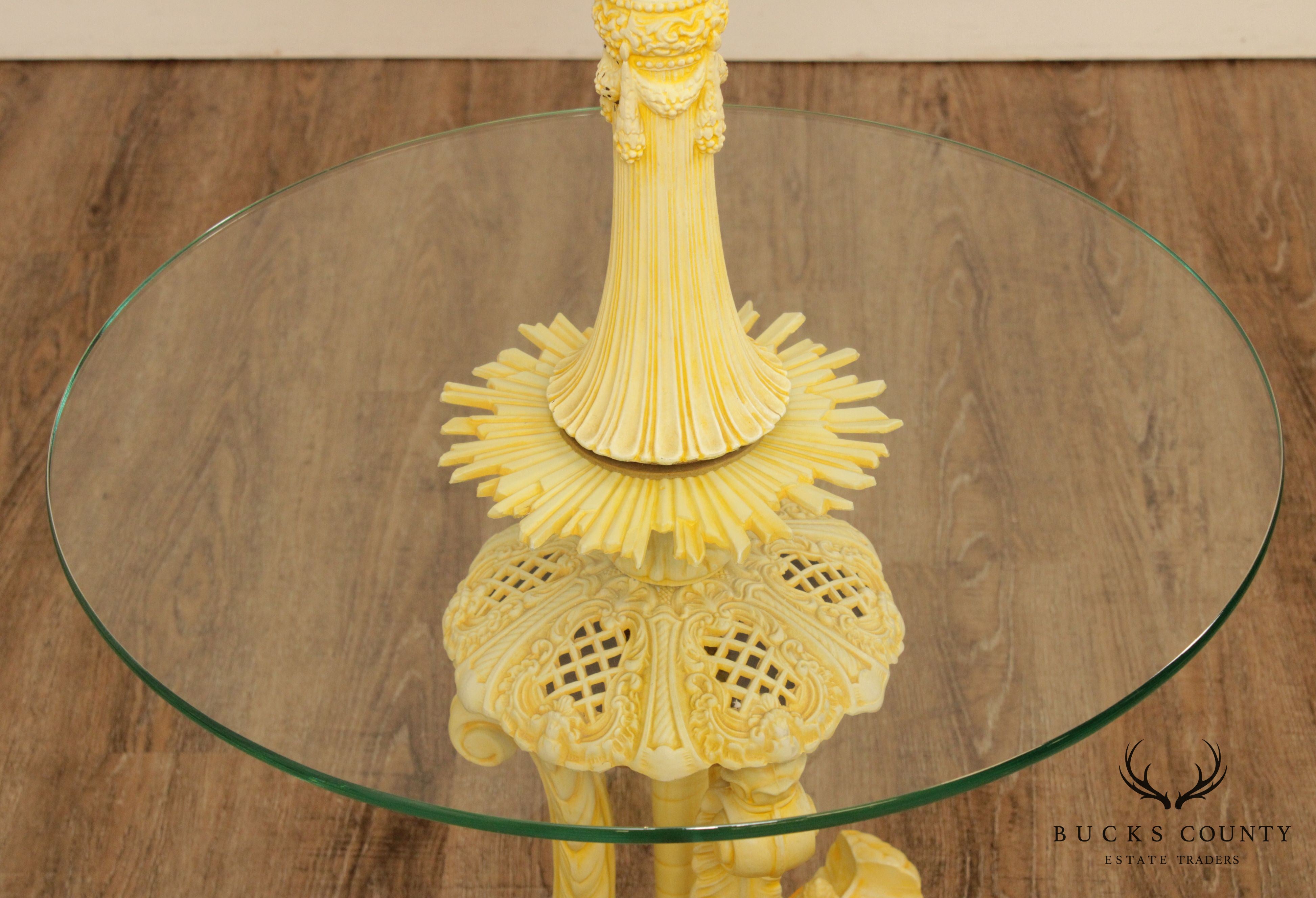 Hollywood Regency Vintage Yellow Slag Glass Floor Lamp Table