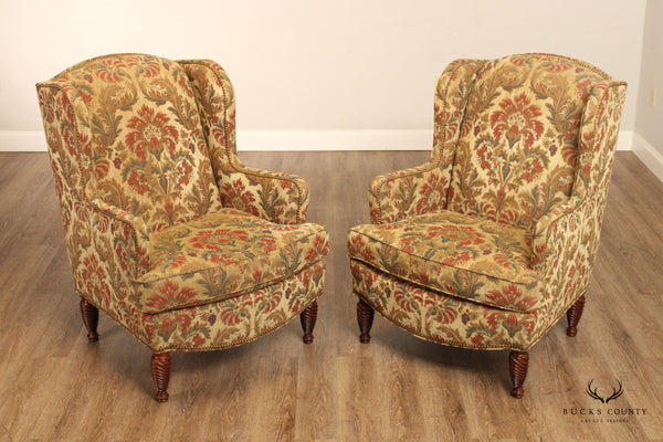 Woodmark Traditional Pair Custom Upholstered Wingback Chairs
