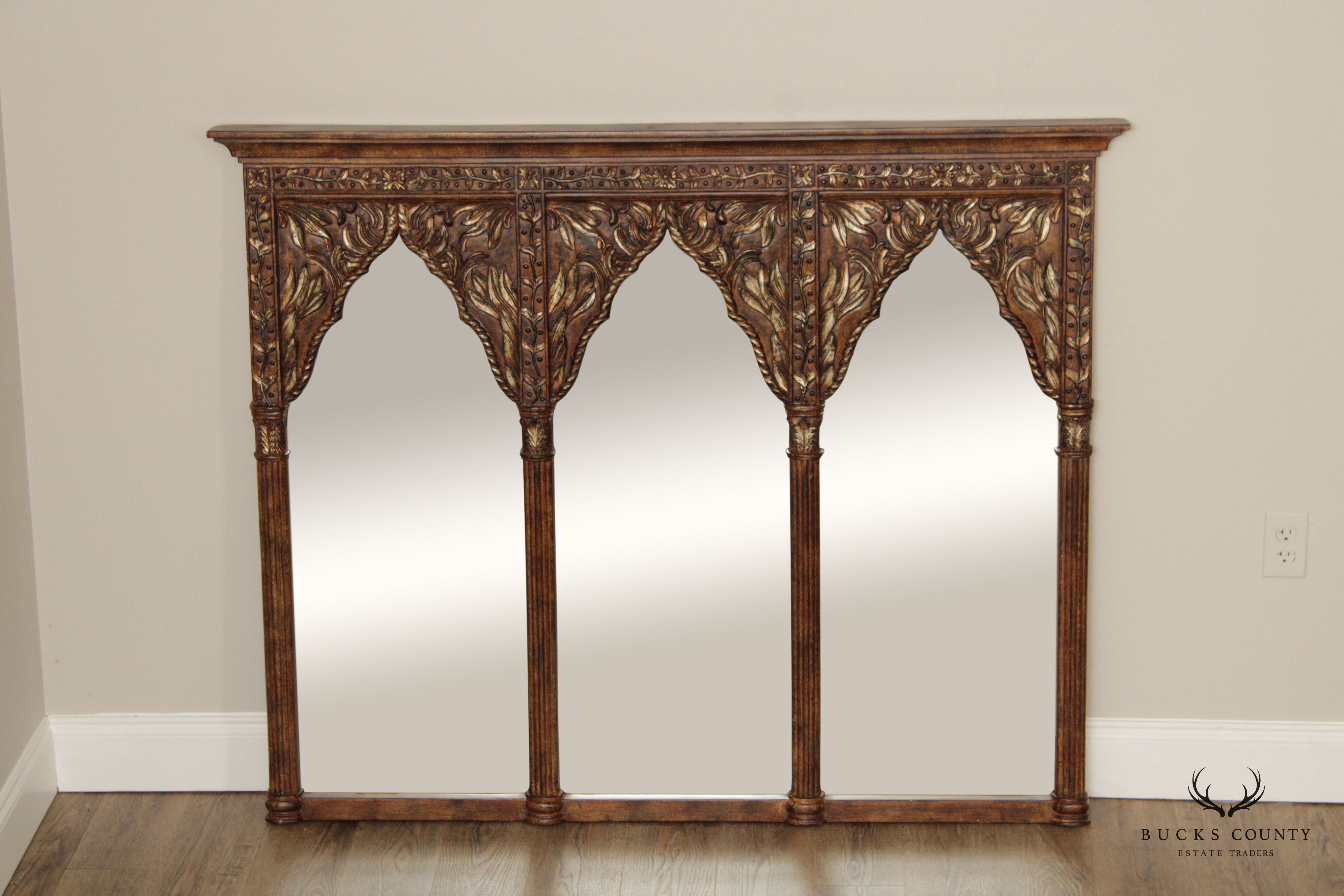 Indian Style Antiqued Triple Jharokha Arched Mirror