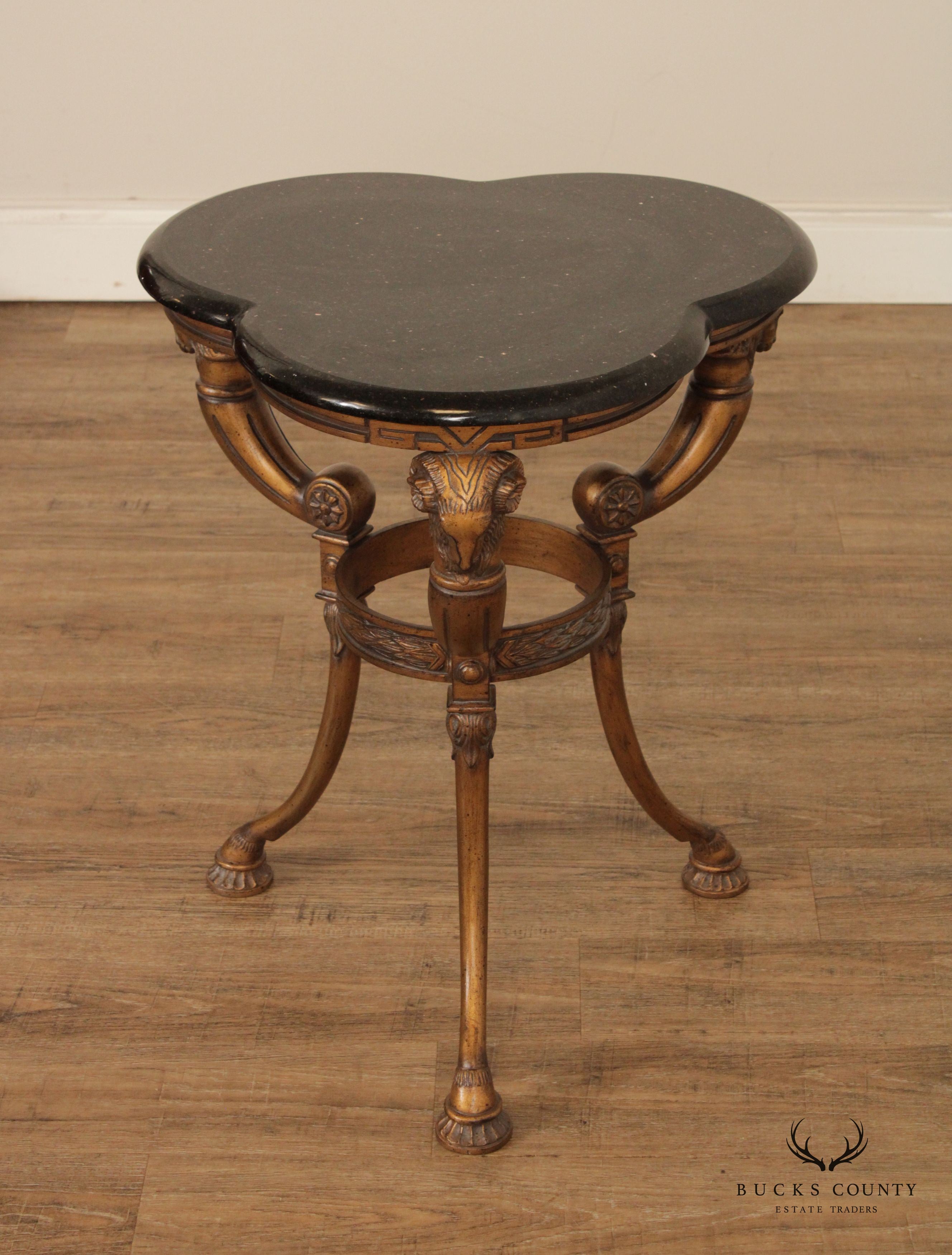 Neoclassical Revival Style Rams' Head Granite Top Occasional Table