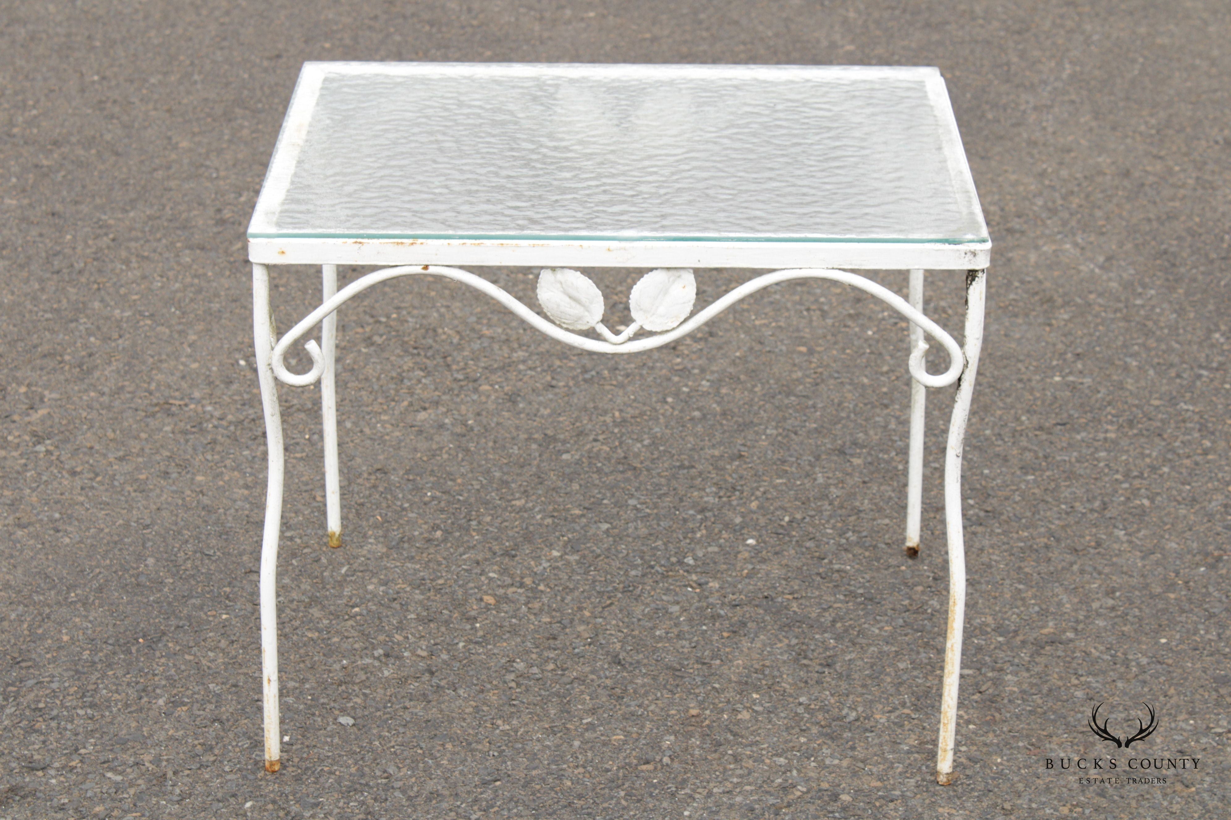 Art Nouveau Style Glass Top Wrought Iron Outdoor Patio Side Table