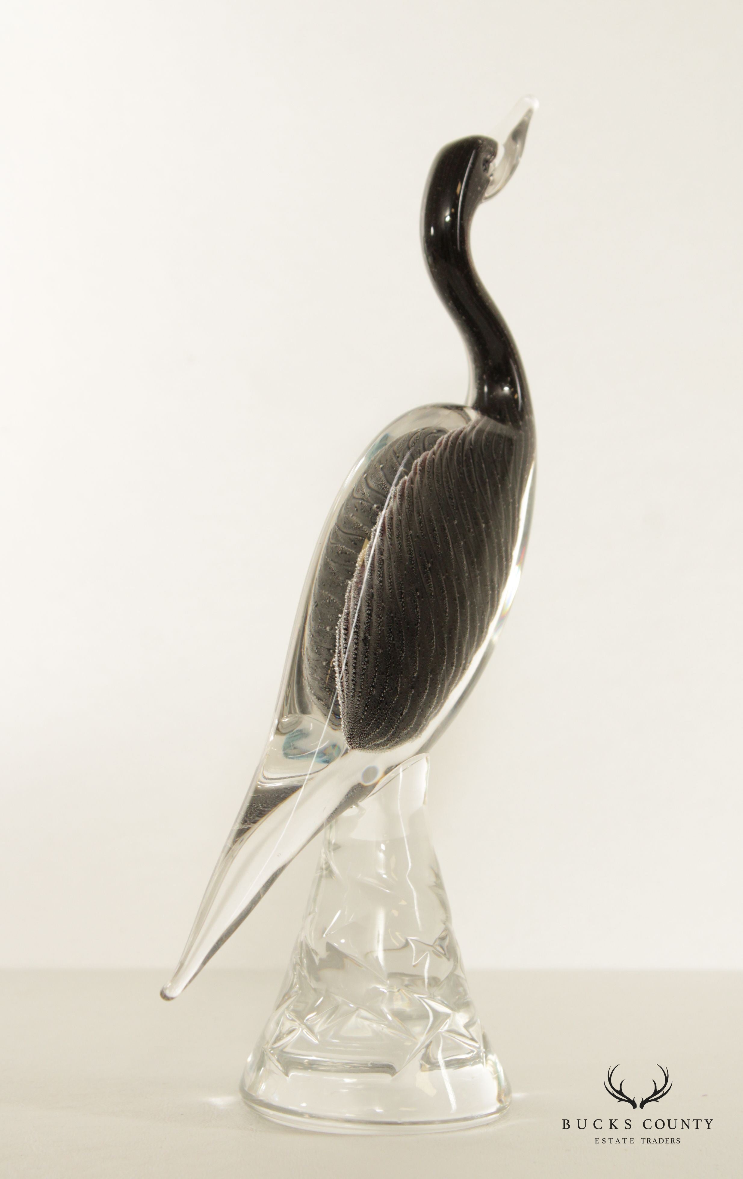 Marcolin Art Glass Crane Bird Crystal Sculpture