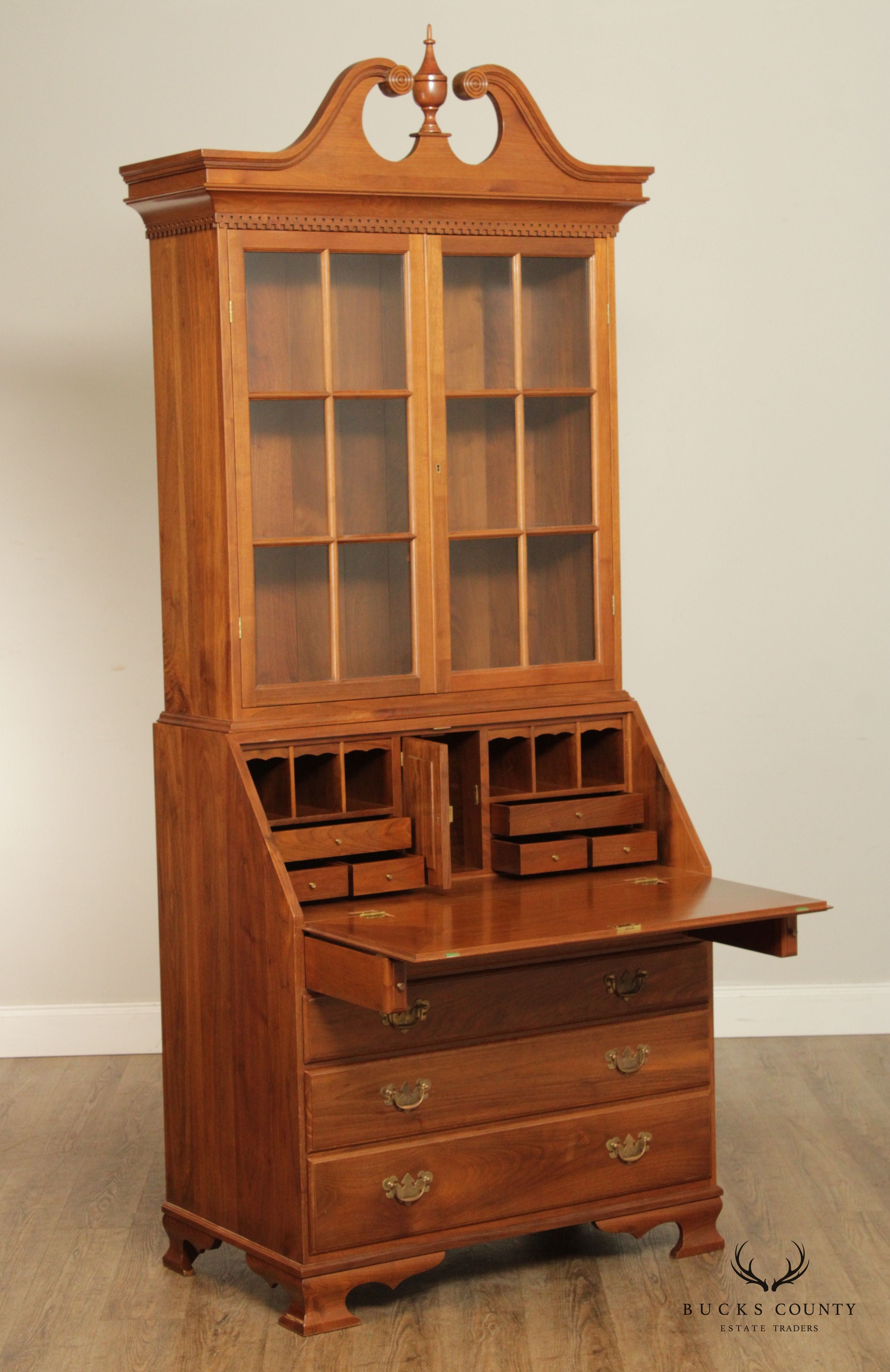 J.C. Horst Chippendale Style Custom Crafted Walnut Secretary Desk