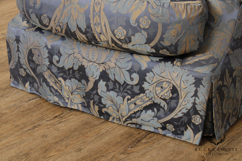 Custom Blue Damask Upholstered Living Room Chair