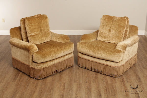 Raymond Waites for Lane Venture Pair Custom Upholstered Swivel Club Chairs