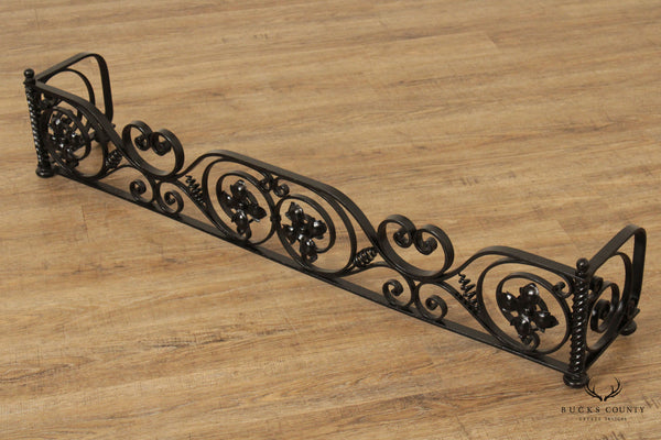 Arts & Crafts Style Hand-Forged Iron Scroll Fireplace Fender