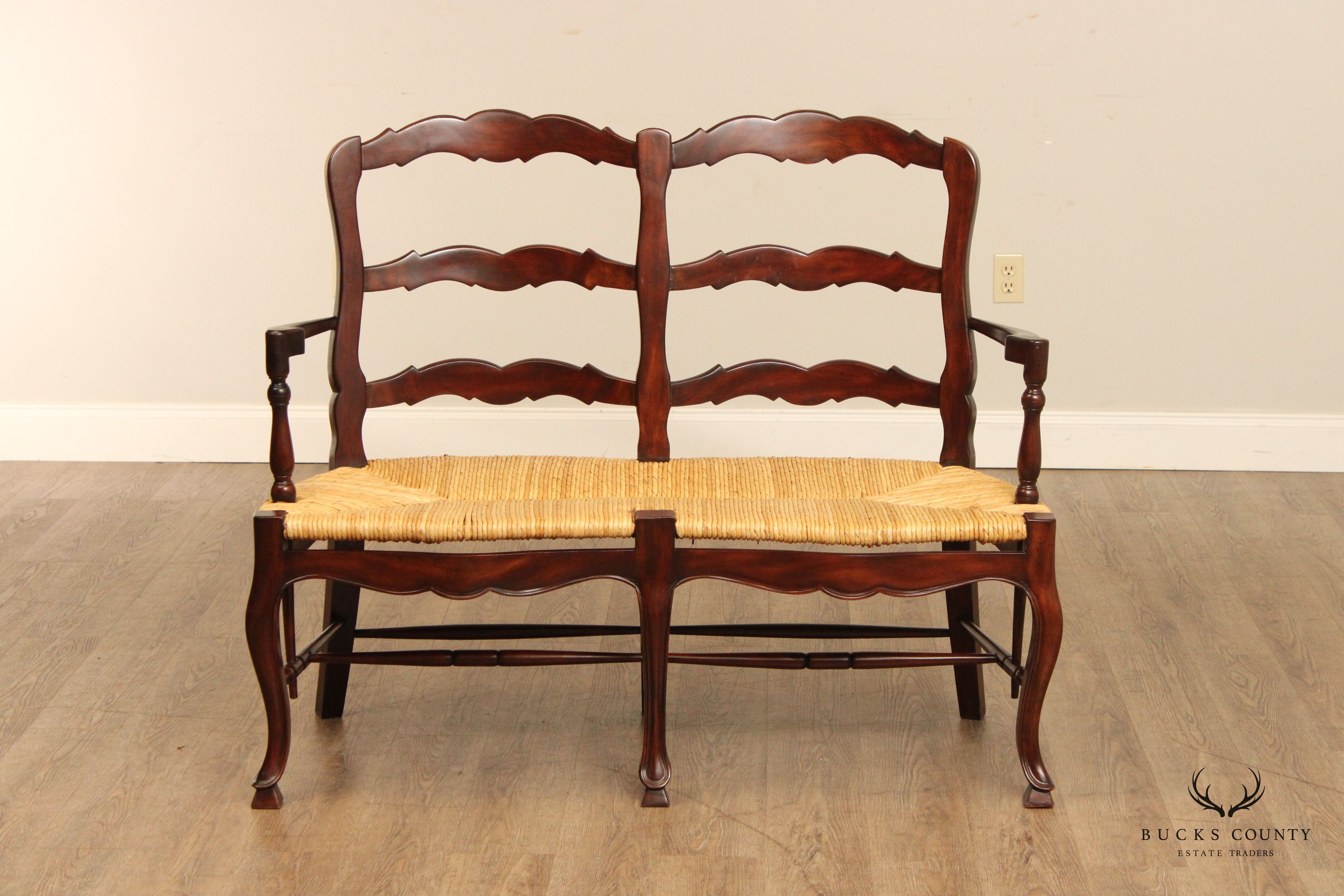 French Country Style Ladderback Rush Seat Settee