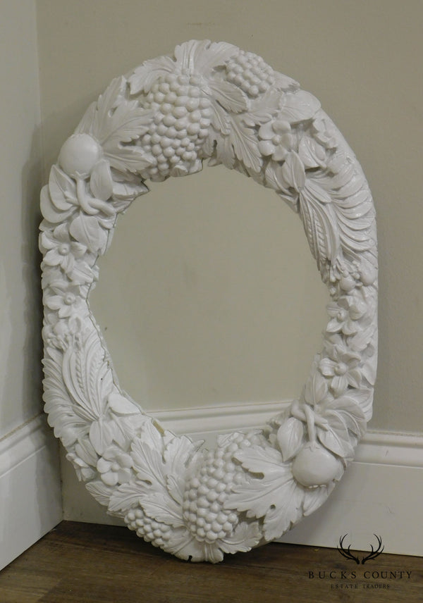 Gargoyles Studio Carved Fruit and Leaves White Lacquered Wall Mirror