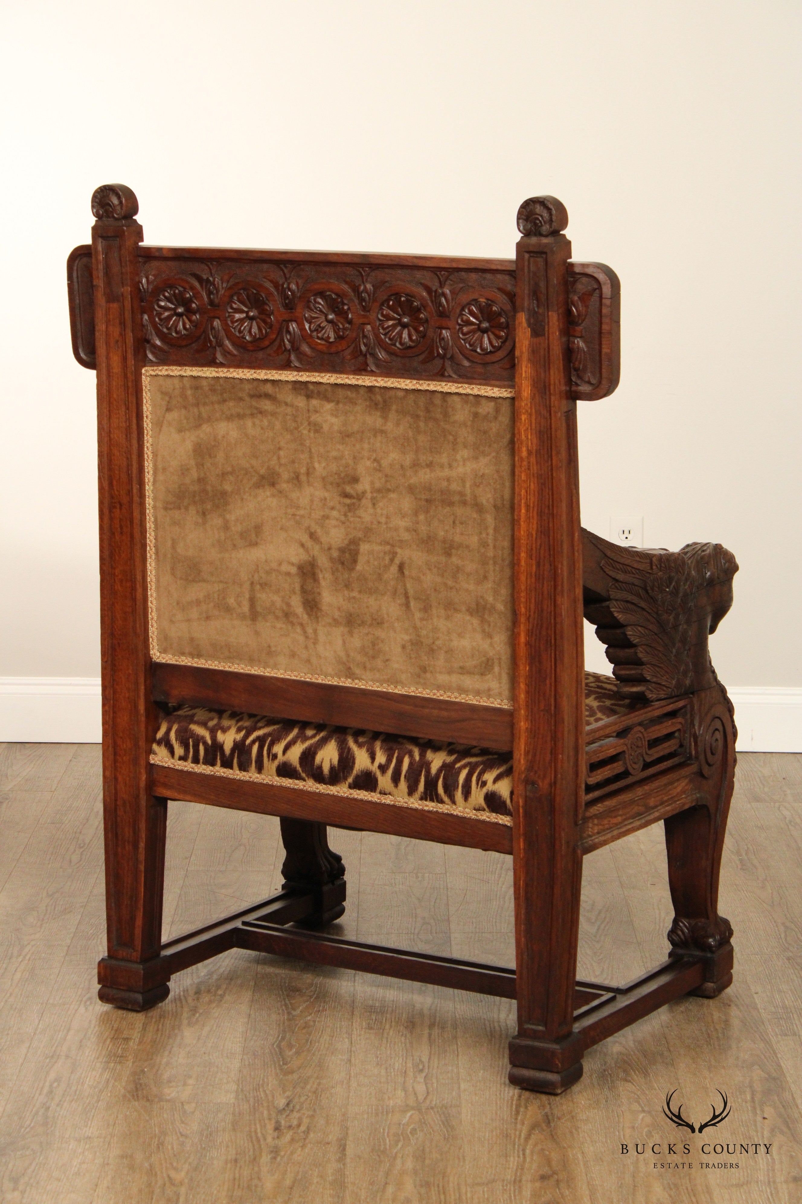 Antique Italian Renaissance Style Pair of Carved Oak Armchairs