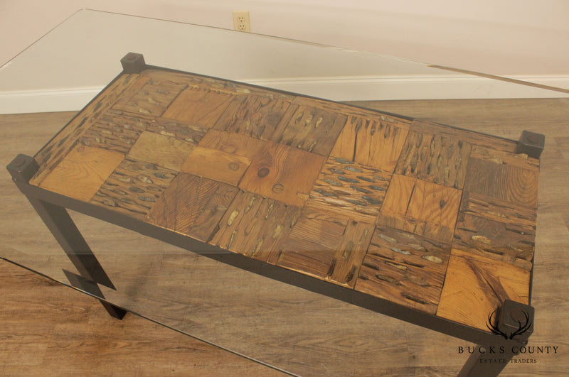 Quality Artisan Modular Driftwood, Iron Base, Glass Top Dining Table