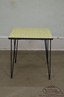 Mid-Century Modern Wrought Iron & Formica Childs Table & 2 Chair Kitchen Set