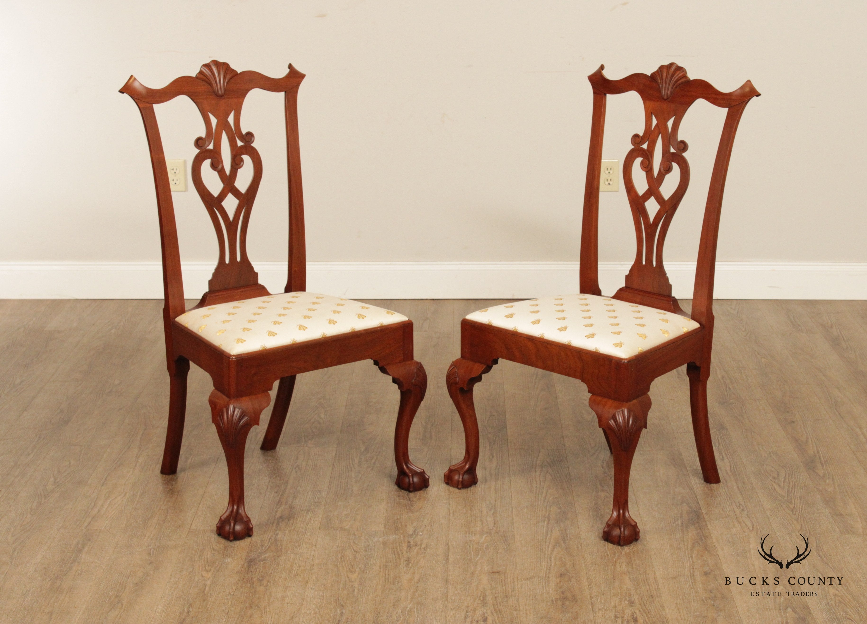 Irion Company Chippendale Style Custom Crafted Pair of Mahogany Side Dining Chairs