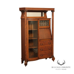 Antique Victorian Oak Side by Side Secretary Desk Bookcase Cabinet