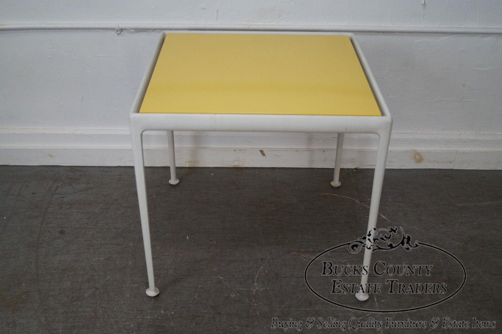 Richard Schultz Knoll Vintage Yellow Enameled Metal Top White Dining Table