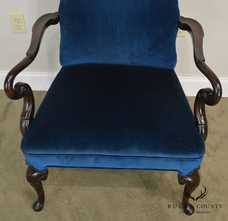 Antique Early 20th Century Mahogany Custom Quality Queen Anne Lolling Chair