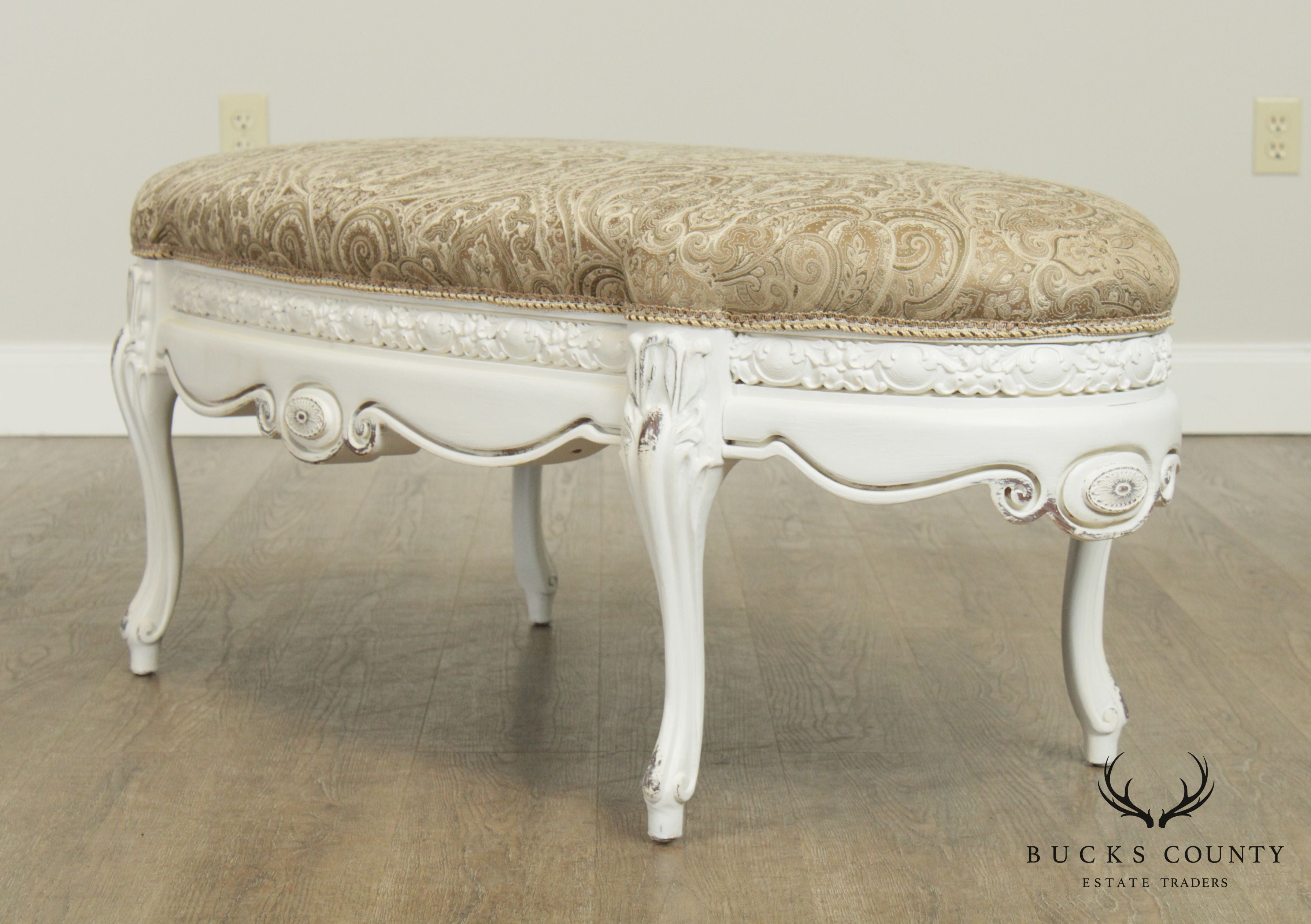 French Louis XV Style Custom White Painted Oval Ottoman