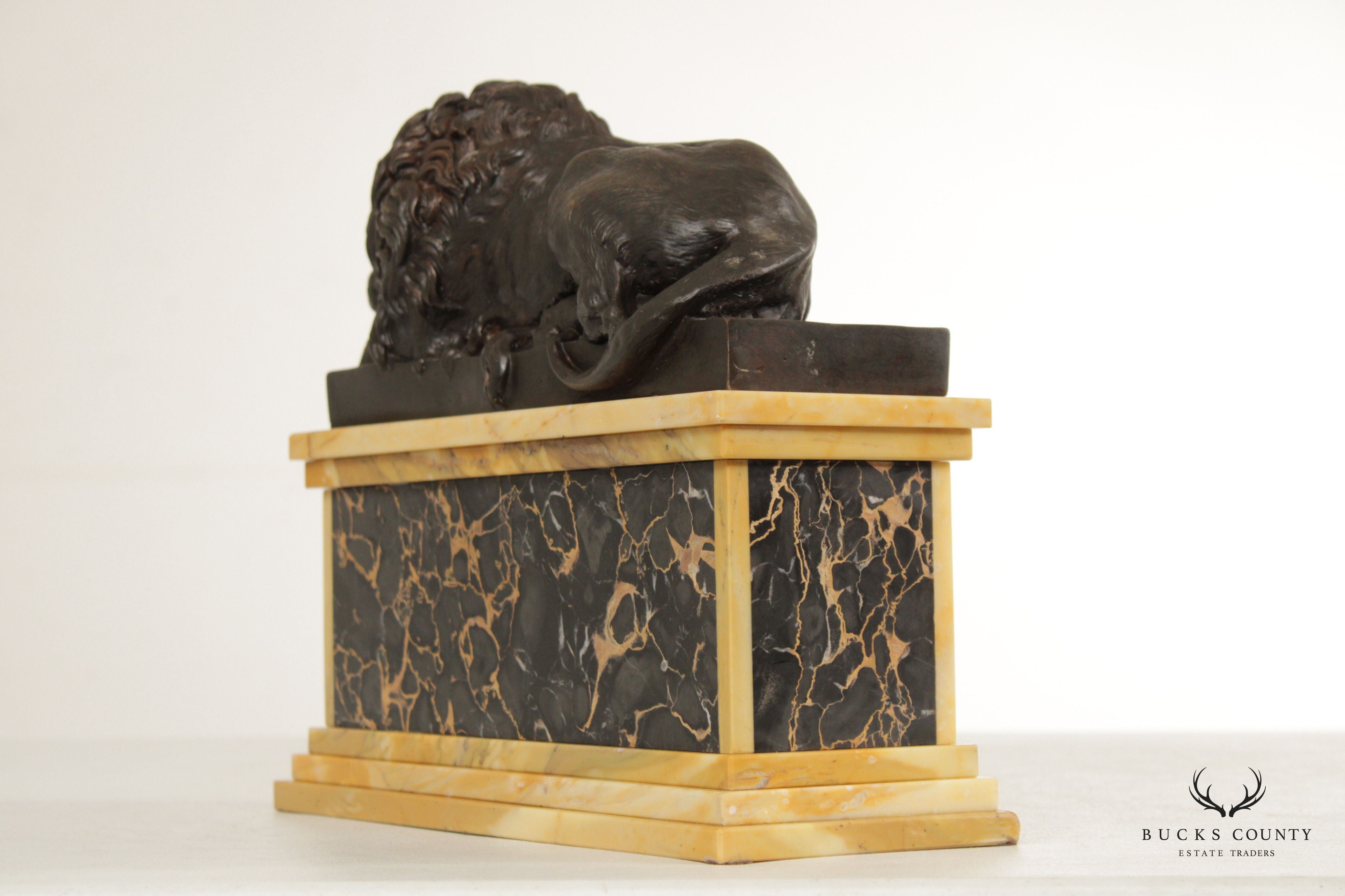 Baker Furniture Regency Style Cast Bronze Marble Lion Statue