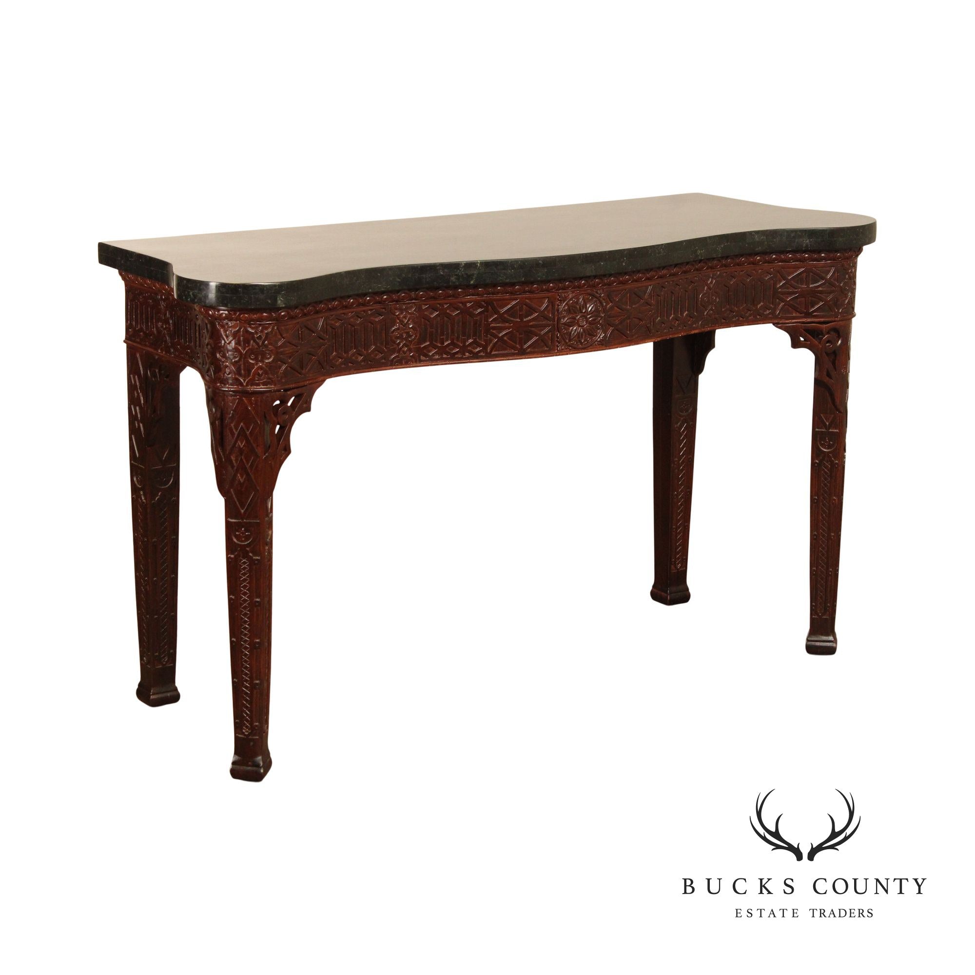 Maitland Smith Carved Mahogany Serpentine Console Table