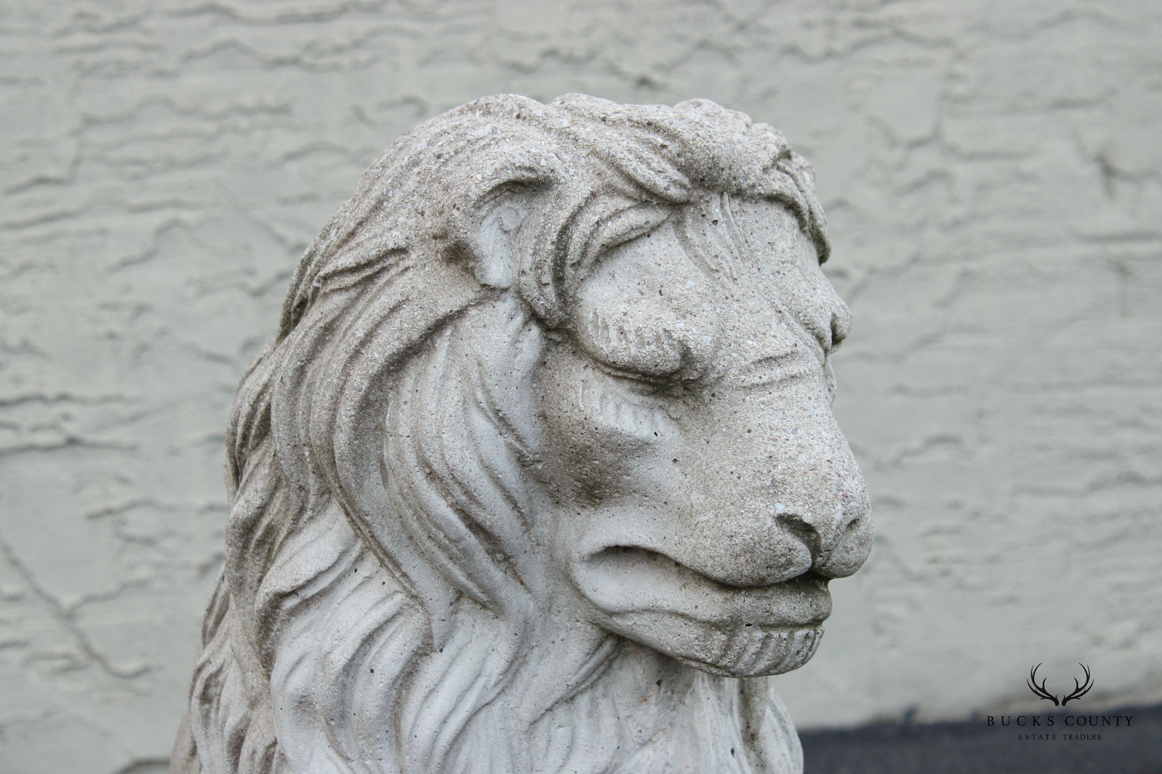 Vintage Pair Cast Stone Garden Lion Statues