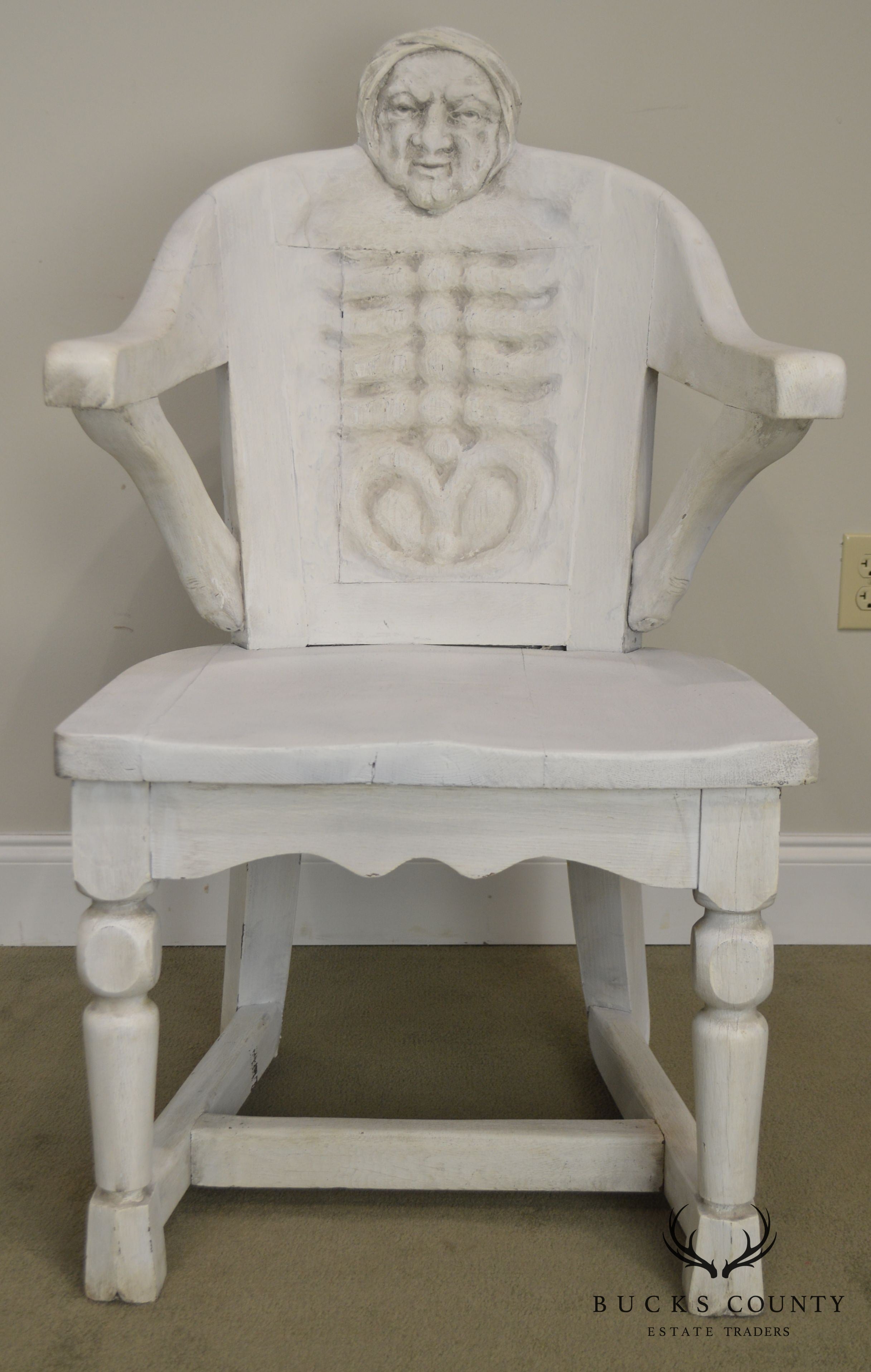 Antique Carved His & Hers Pair Chiropractors Skeleton Arm Chairs