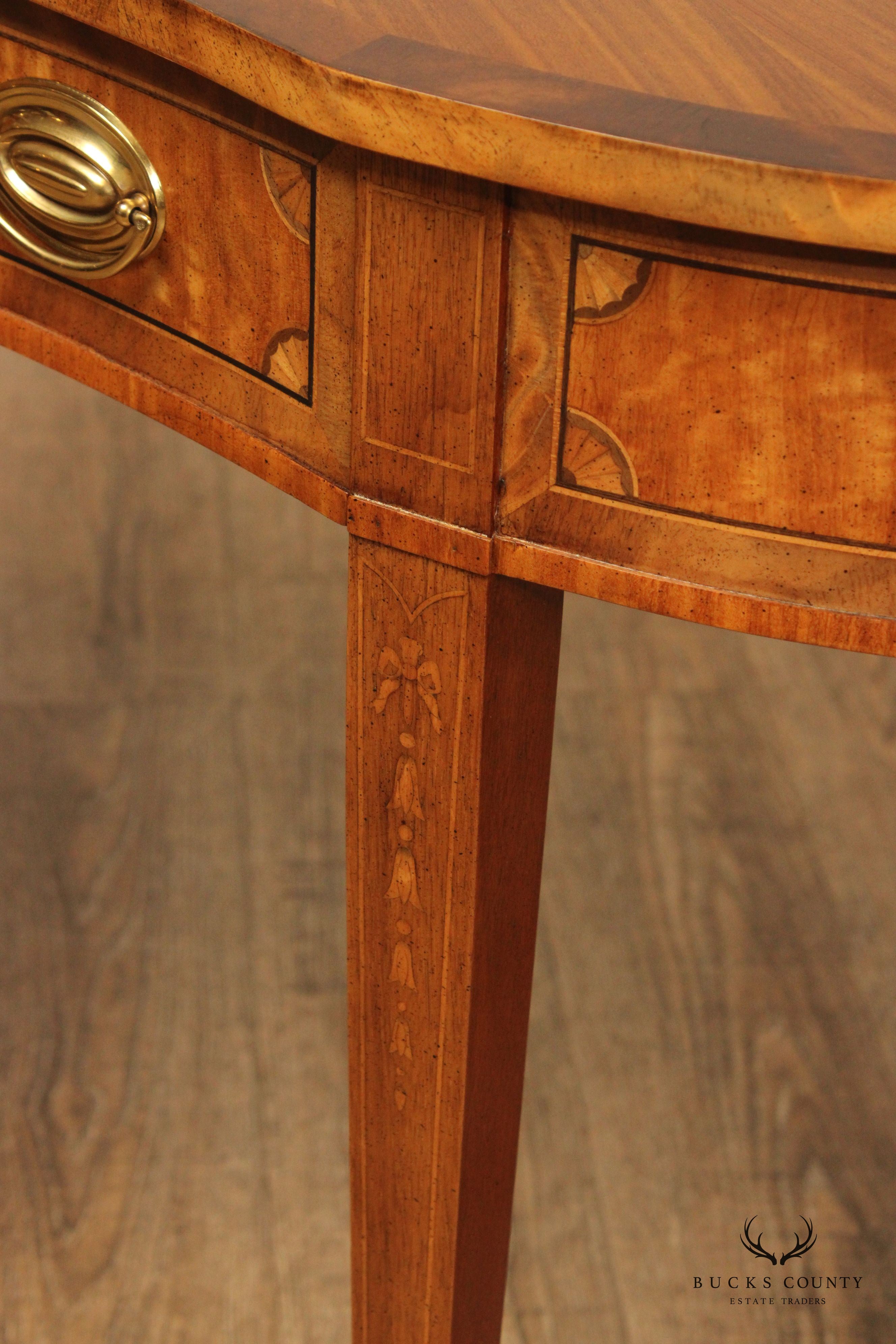 Hepplewhite Mahogany Inlaid Single Drawer Serpentine Console