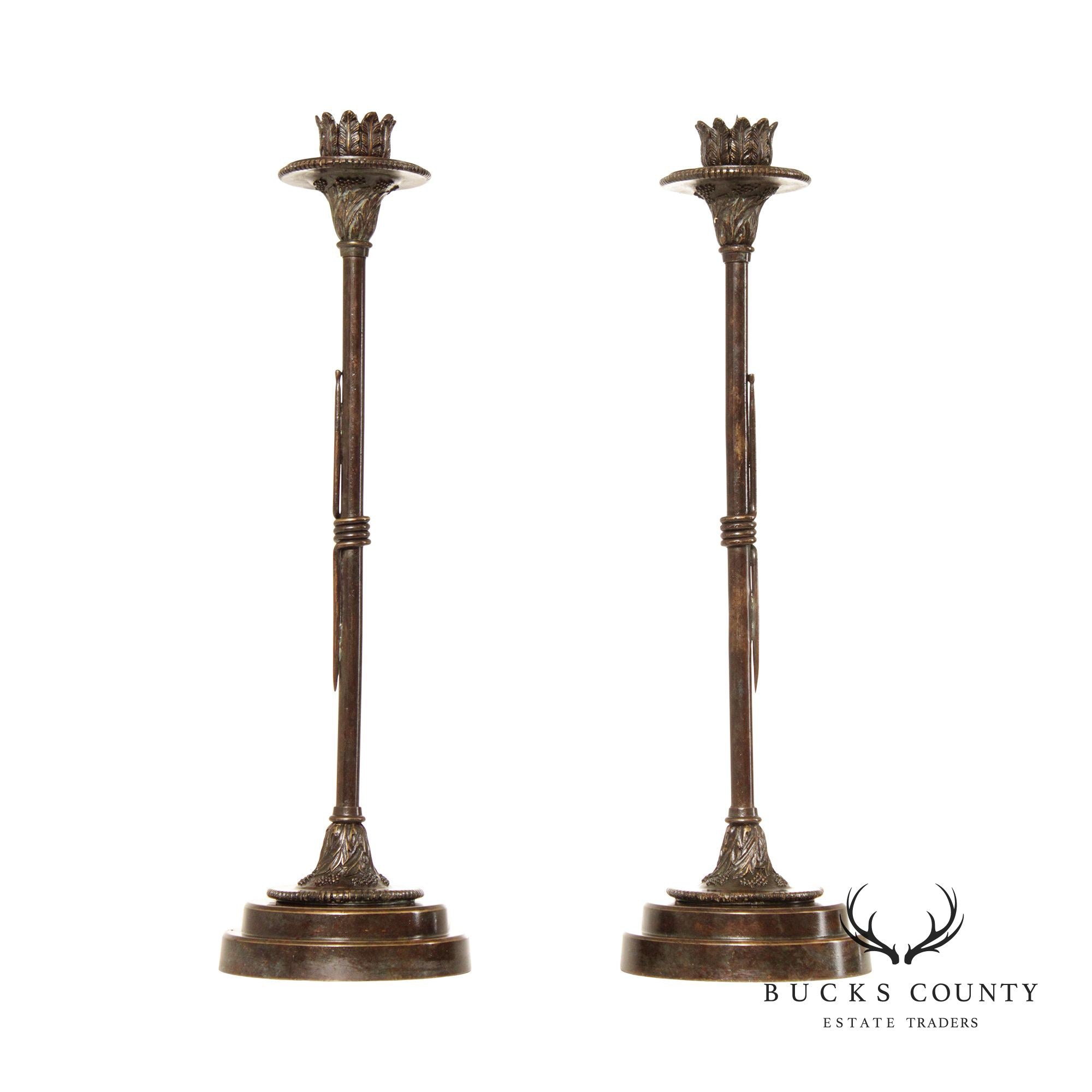 Regency Style Pair Bronze Candlesticks