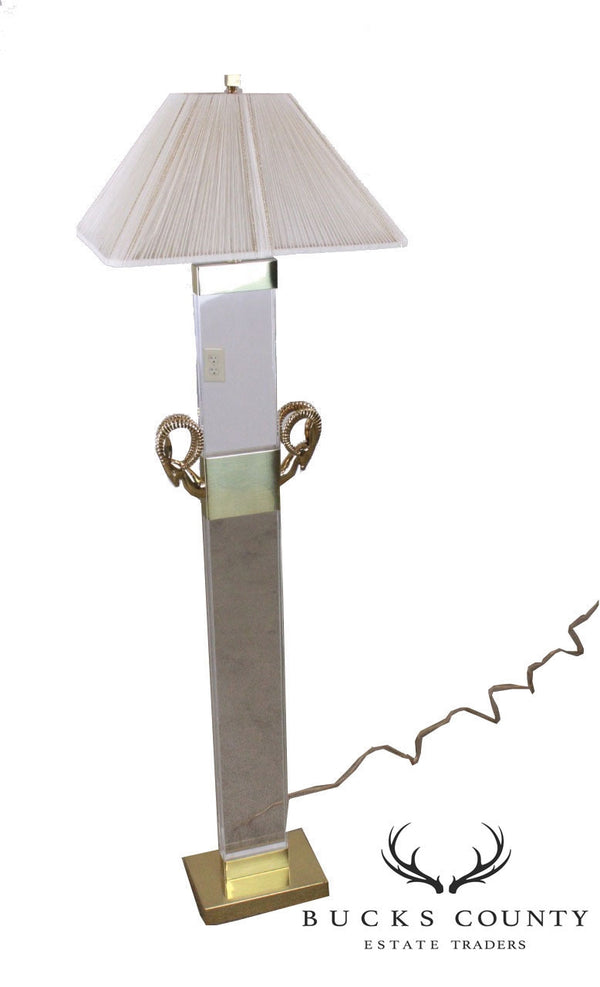 Lucite & Brass Ram's Head Vintage Floor Lamp