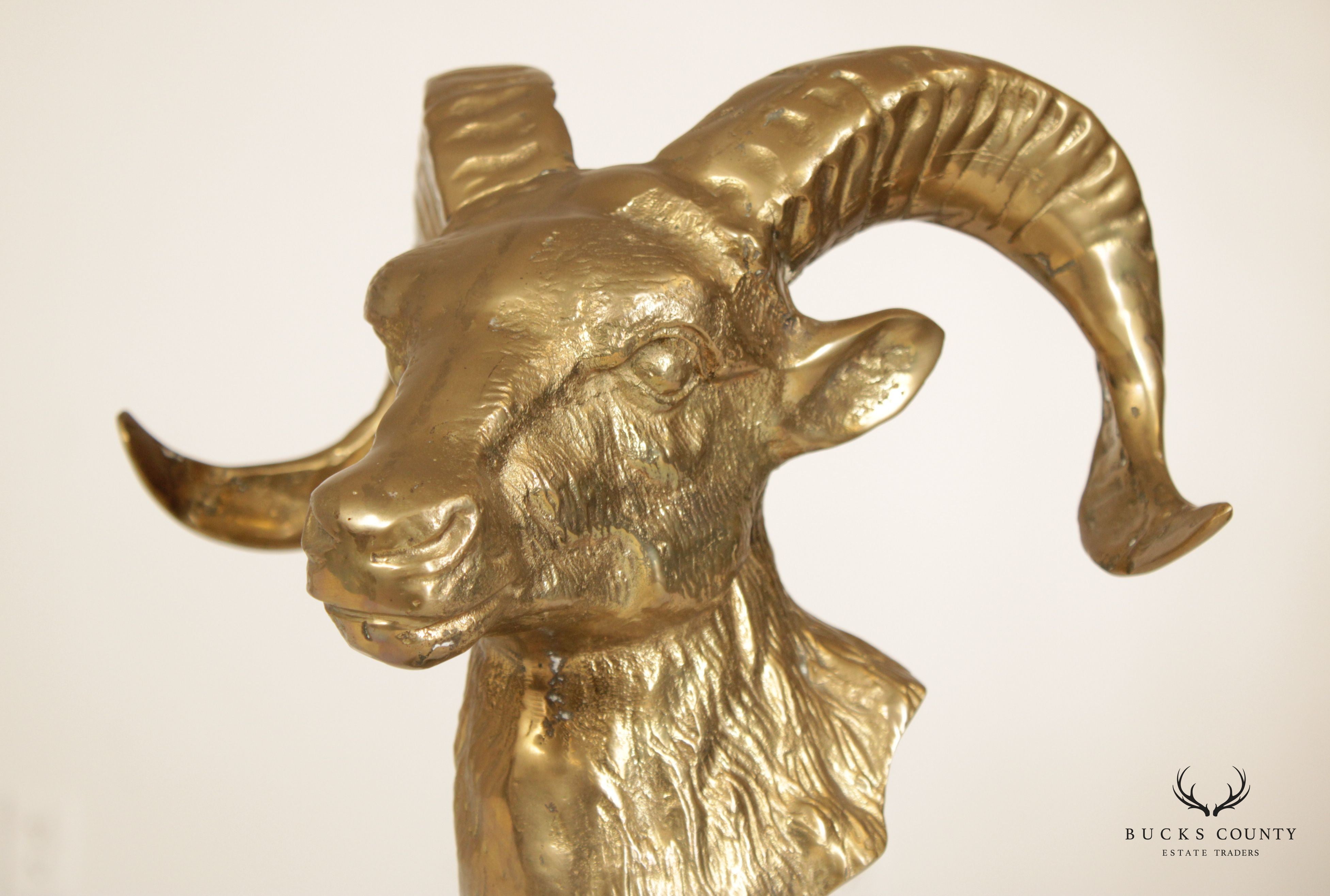 Vintage Brass Rams Head Sculpture