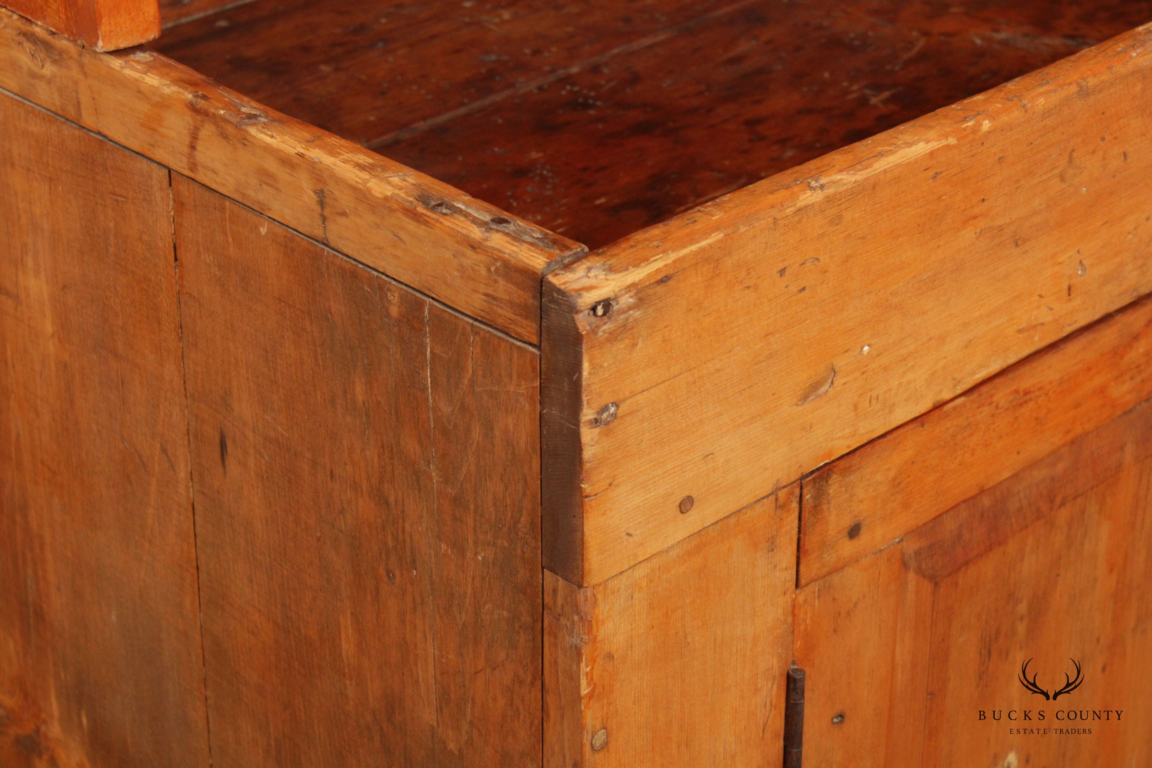 Antique Farmhouse Pine Dry Sink Hutch Cabinet