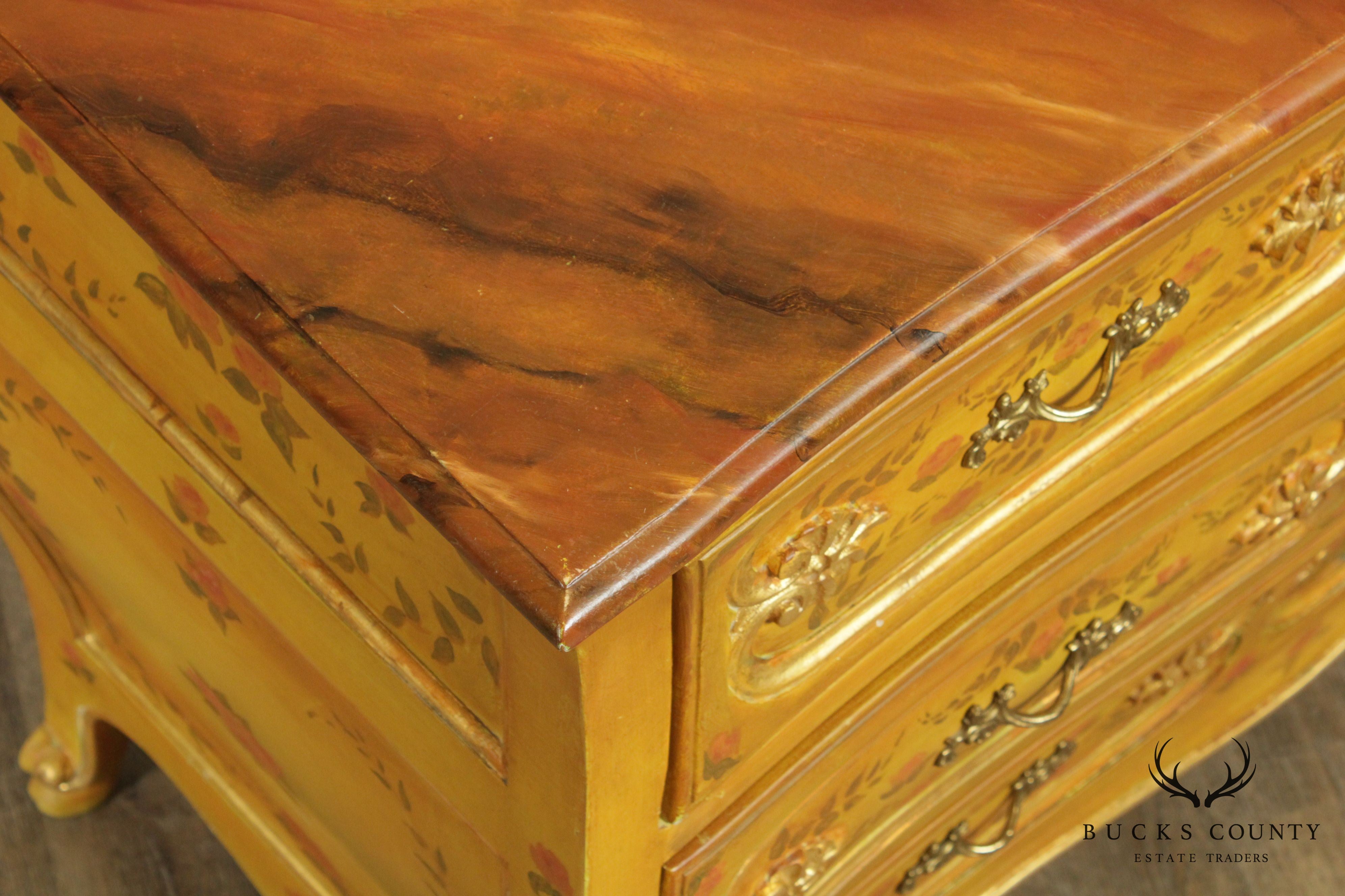 French Louis XV Style Vintage Hand Painted Bombe Commode Chest