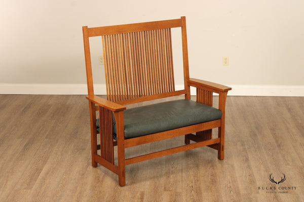 Stickley Mission Collection Oak and Leather Spindle Settee