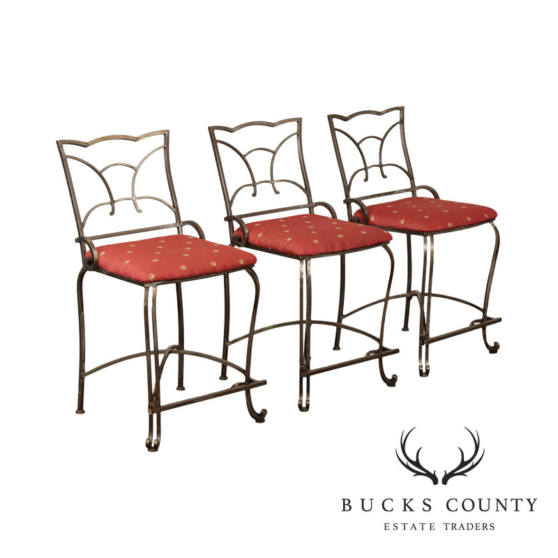 Quality Set of Three Wrought Iron Counter Stools