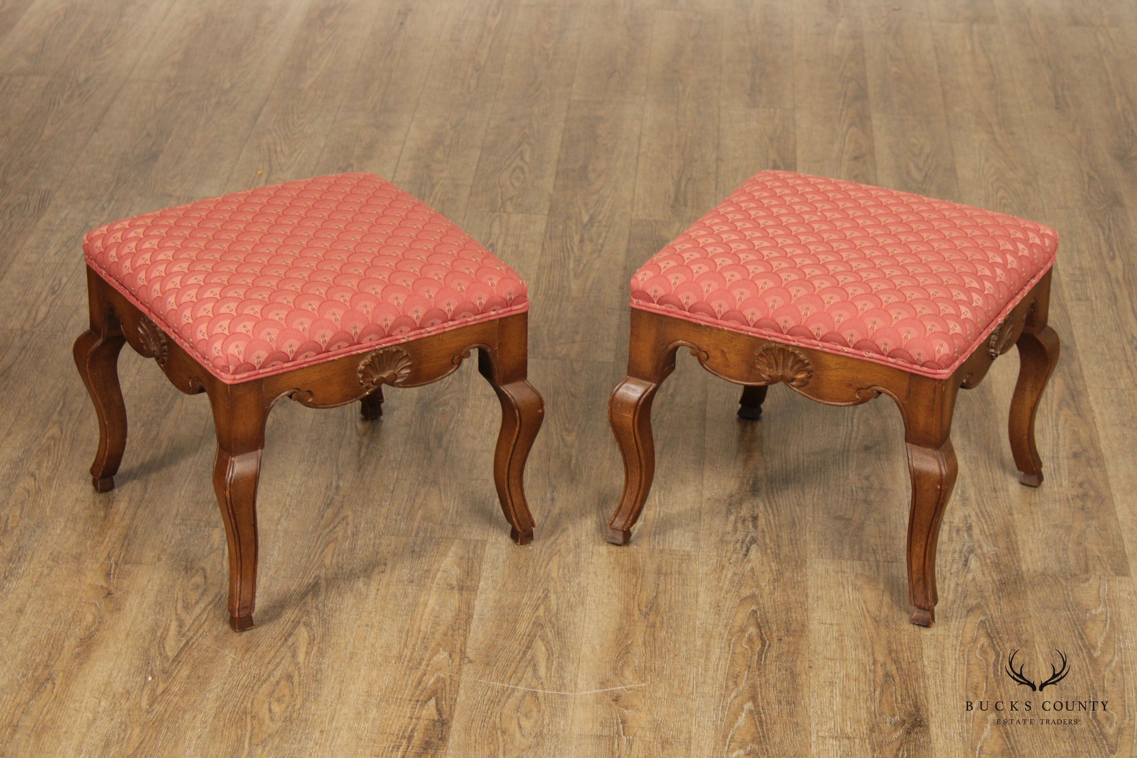 French Rococo Style Pair of Carved Stools