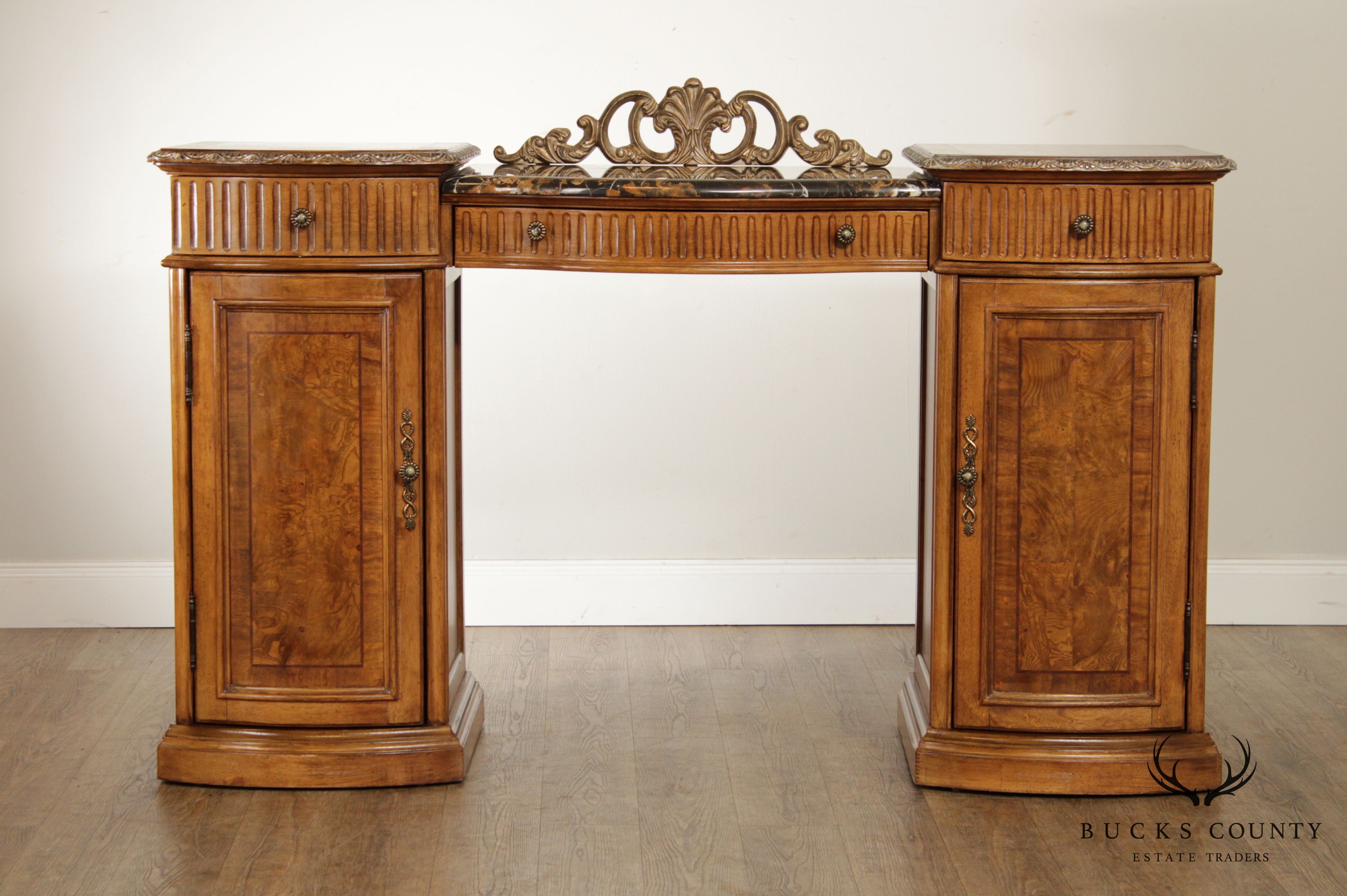 Schnadig Burl Wood French Style Marble Top Sideboard