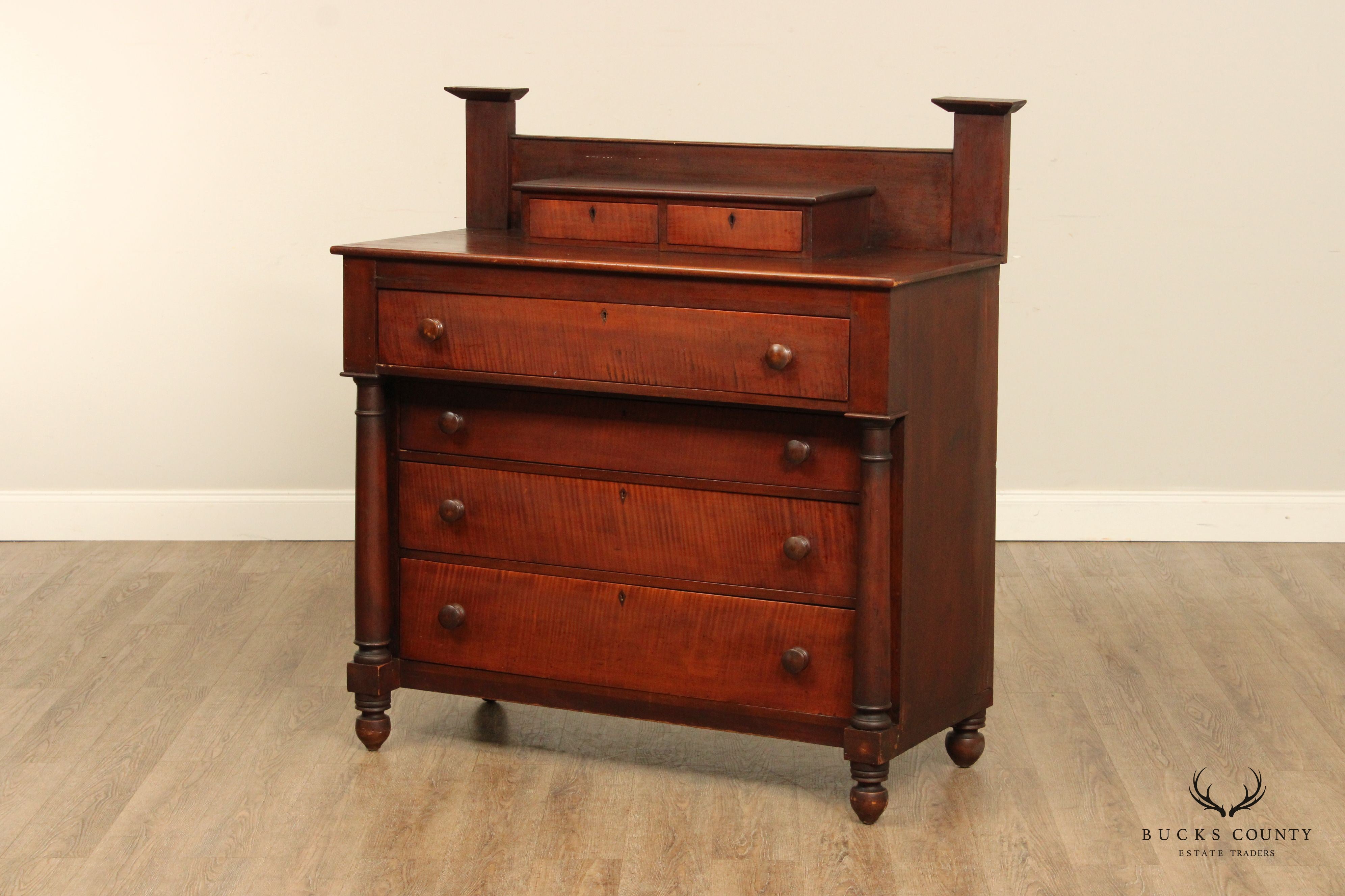 Antique Early 19th C. American Empire Tiger Maple Chest of Drawers