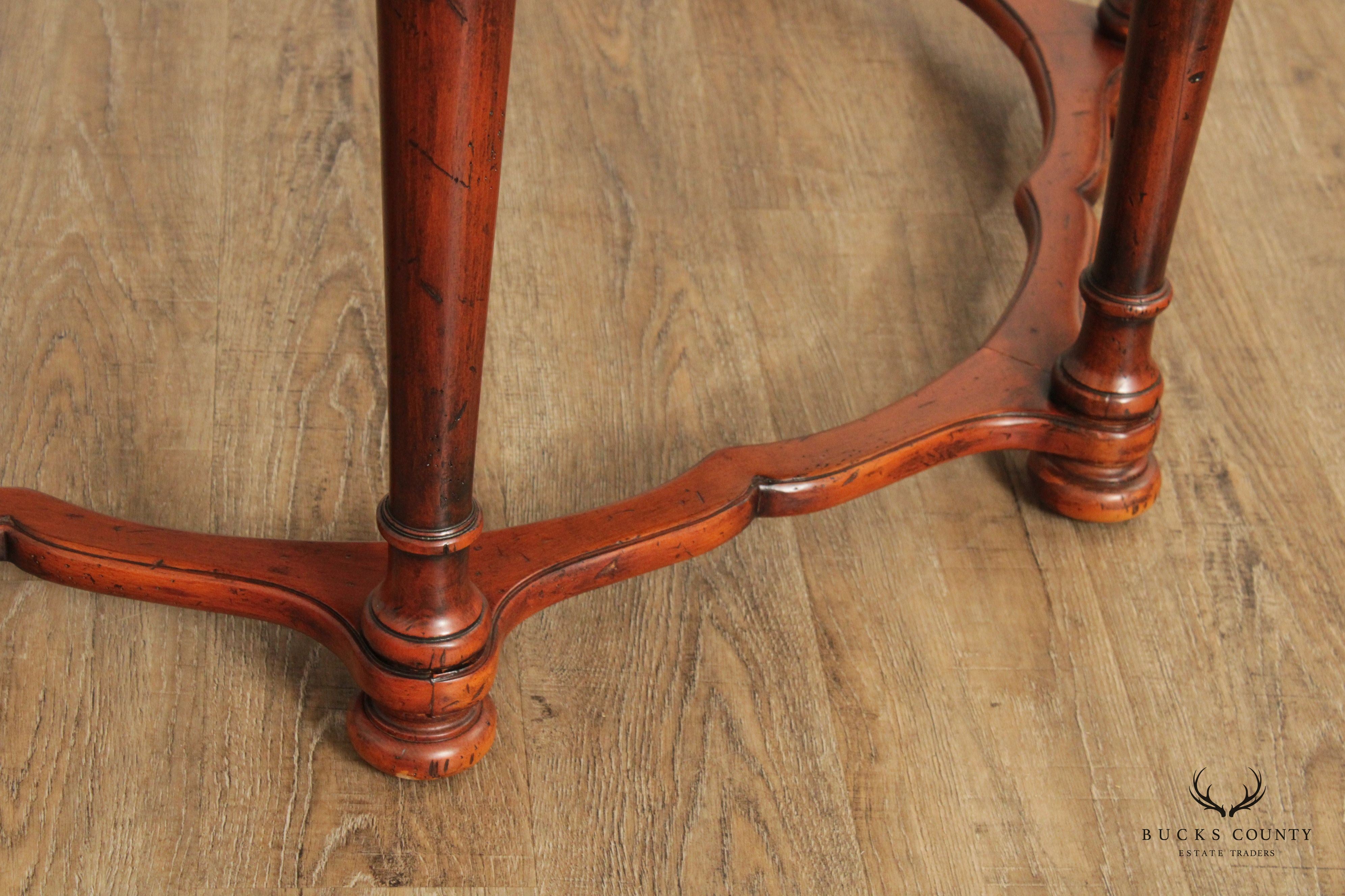 English Style Tooled Leather Round Mahogany Center Table