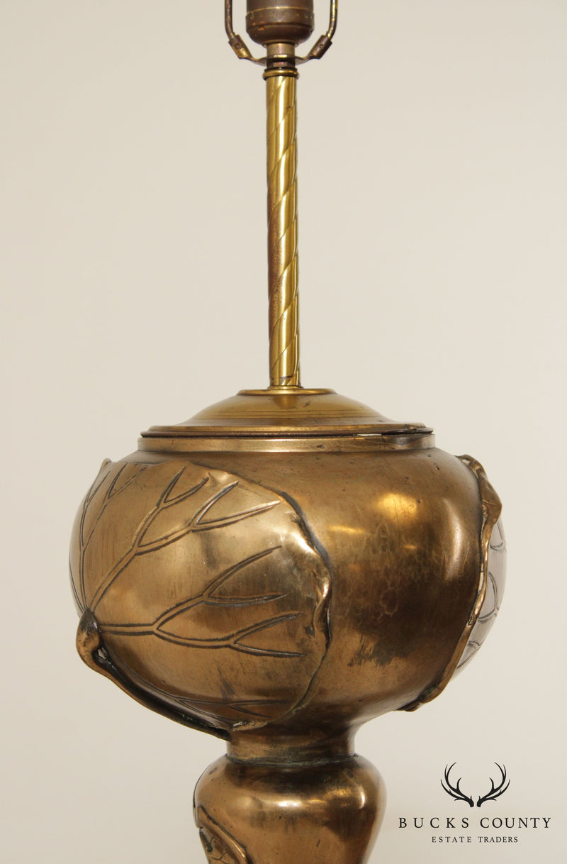 Art Nouveau Style Water Lilies Brass Table Lamp
