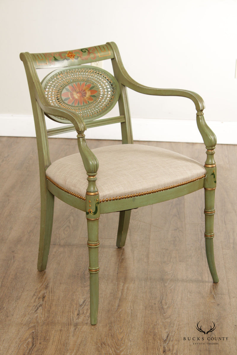 English Regency Style Cane Back Green-Painted Armchair