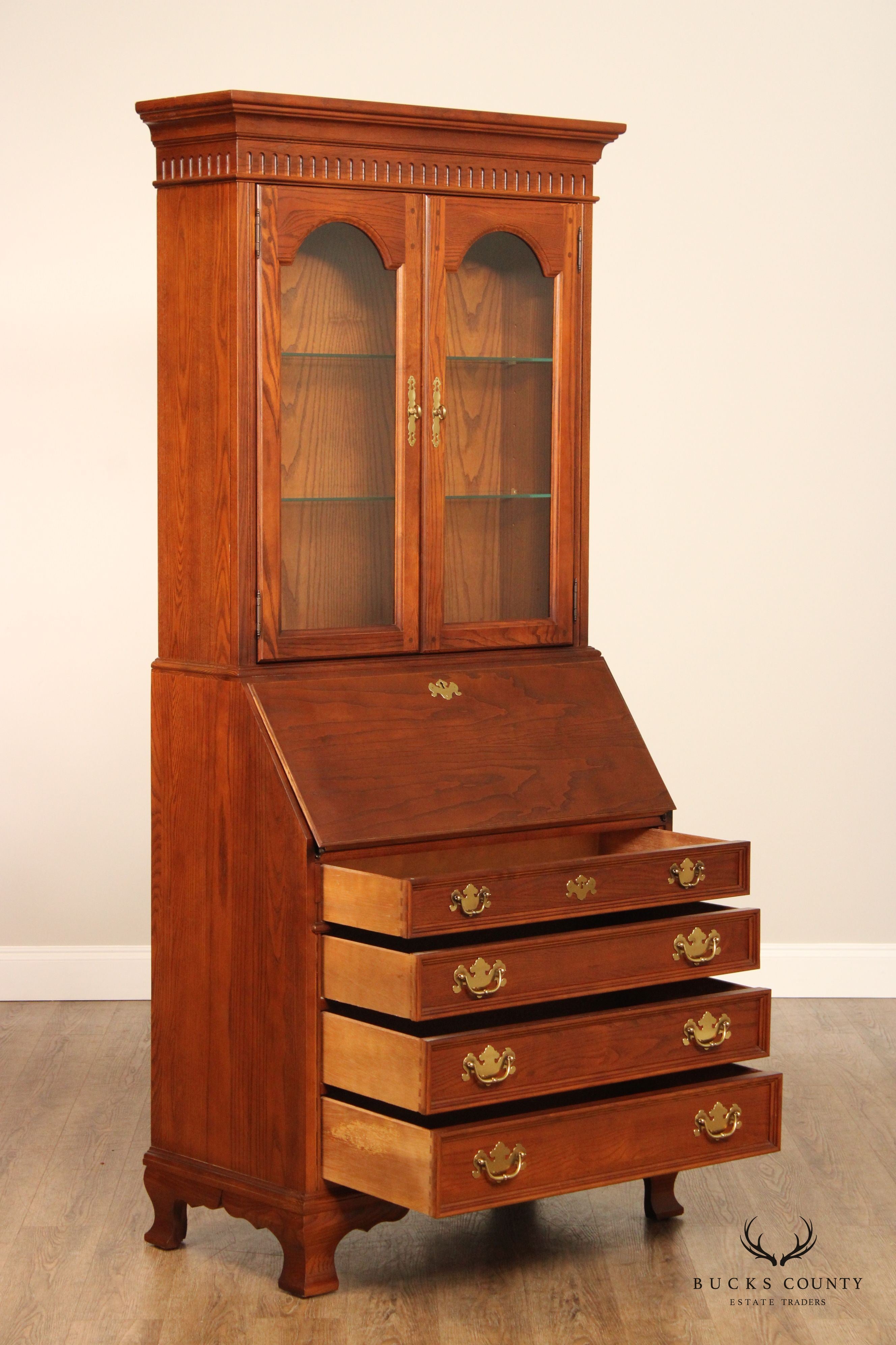 Jasper Cabinet Chippendale Style Carved Oak Secretary Desk