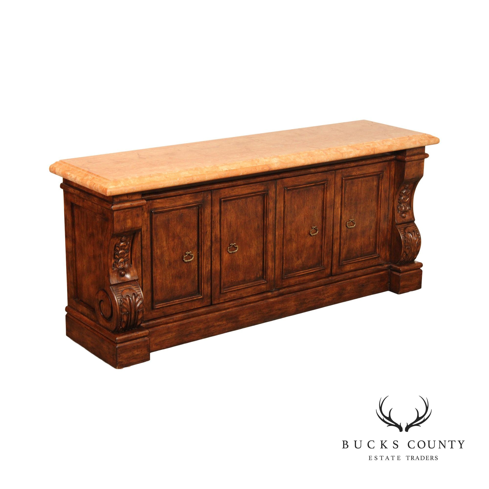 French Renaissance Style Marble Top Sideboard Credenza