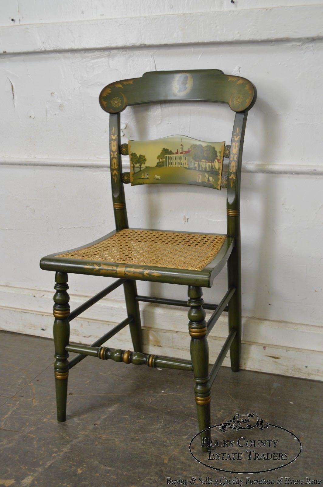 Hitchcock Green Painted George Washington Mount Vernon Cane Seat Side Chair