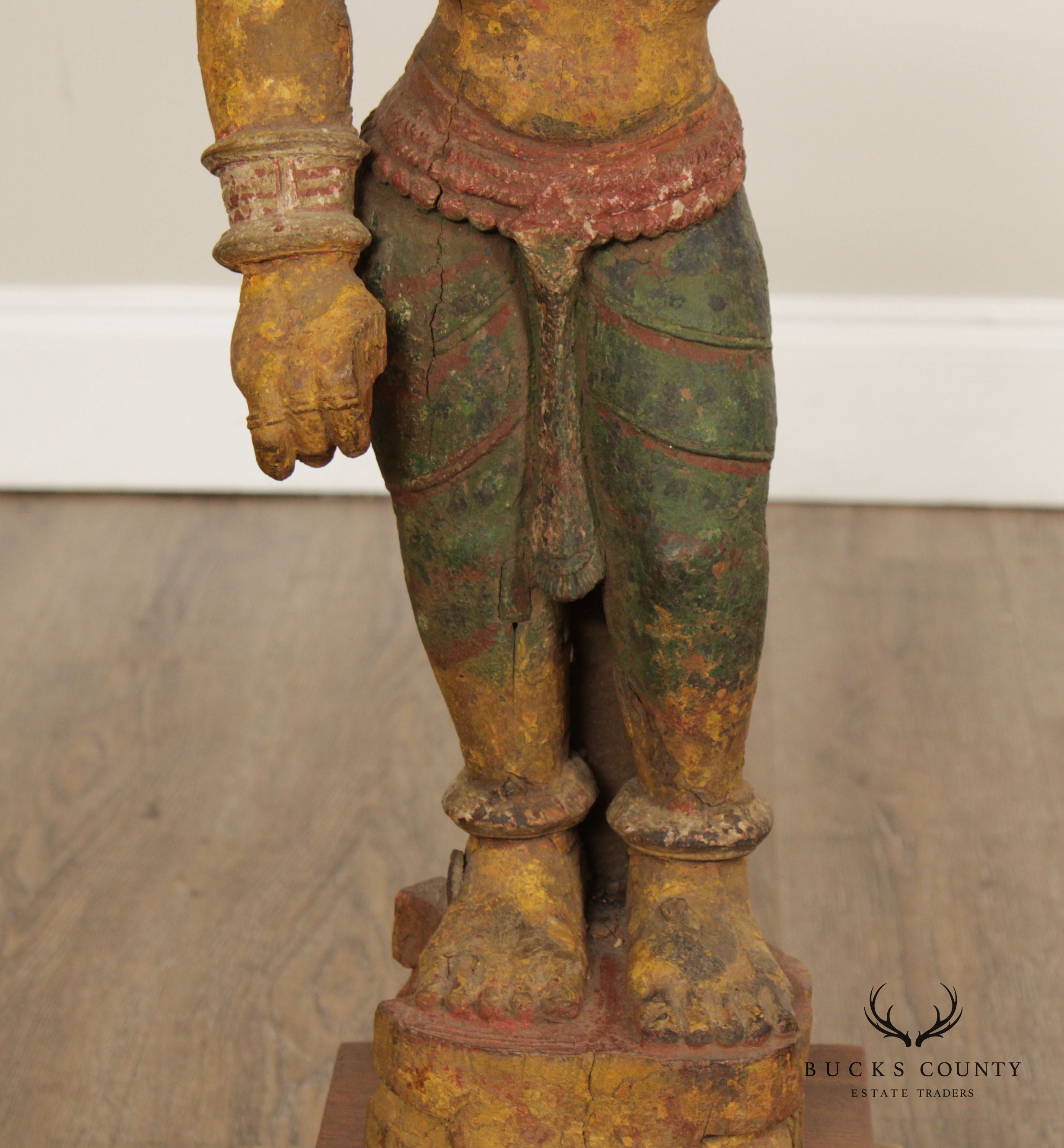 Antique Indian Polychrome Wooden Goddess Sculpture