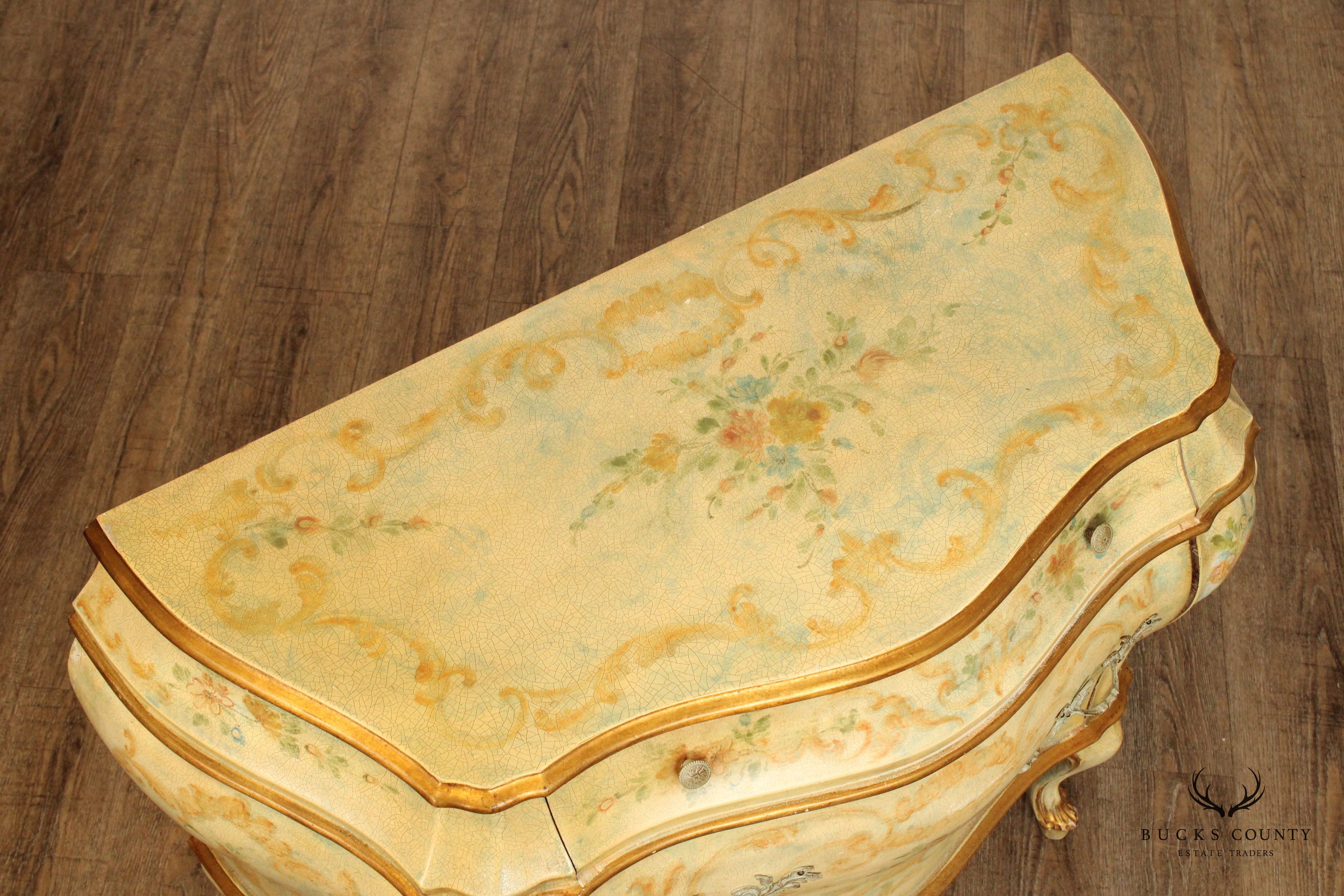 Italian Louis XV Style Paint Decorated Bombe Chest