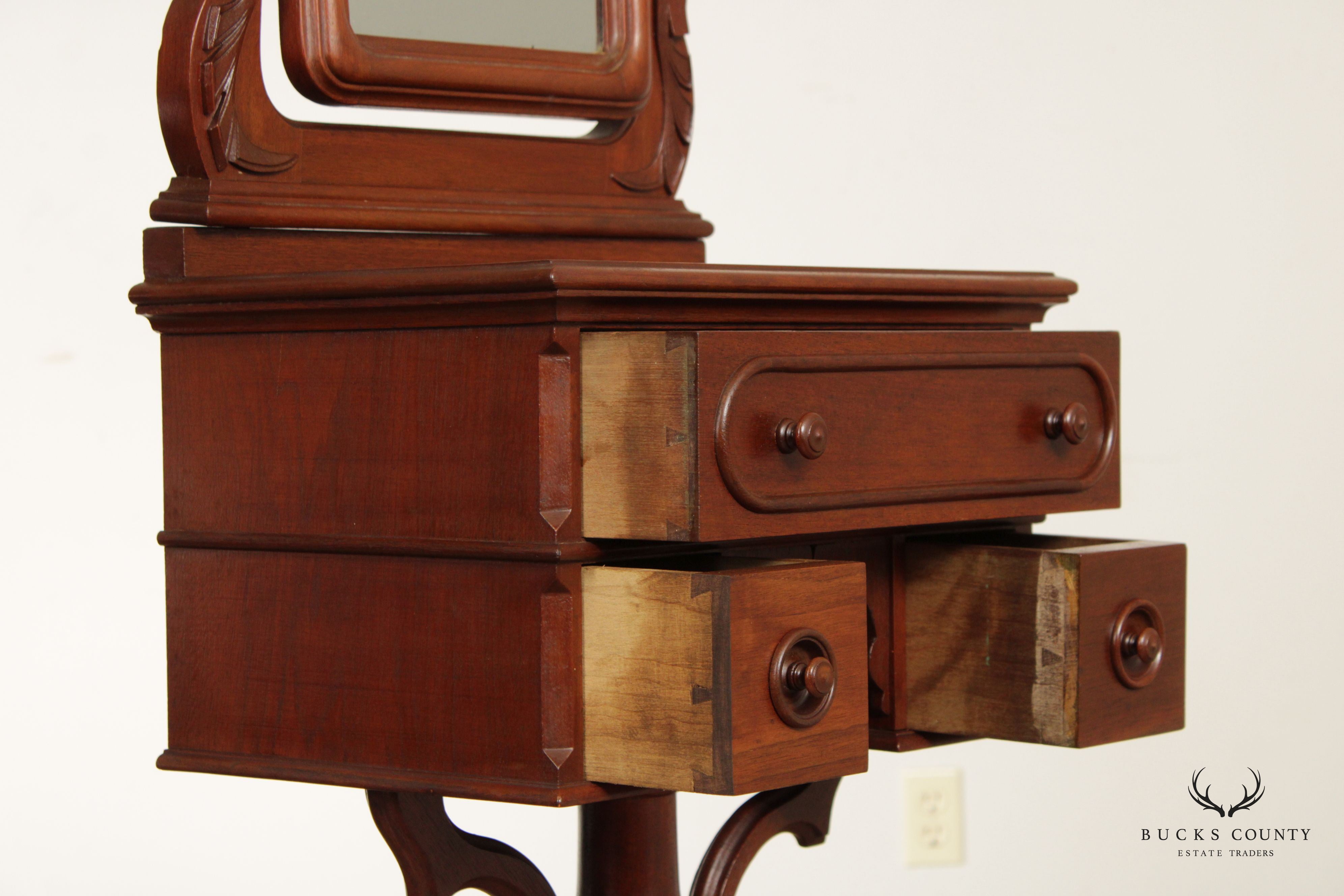 Antique 19th C. American Victorian Walnut Shaving Stand with Mirror