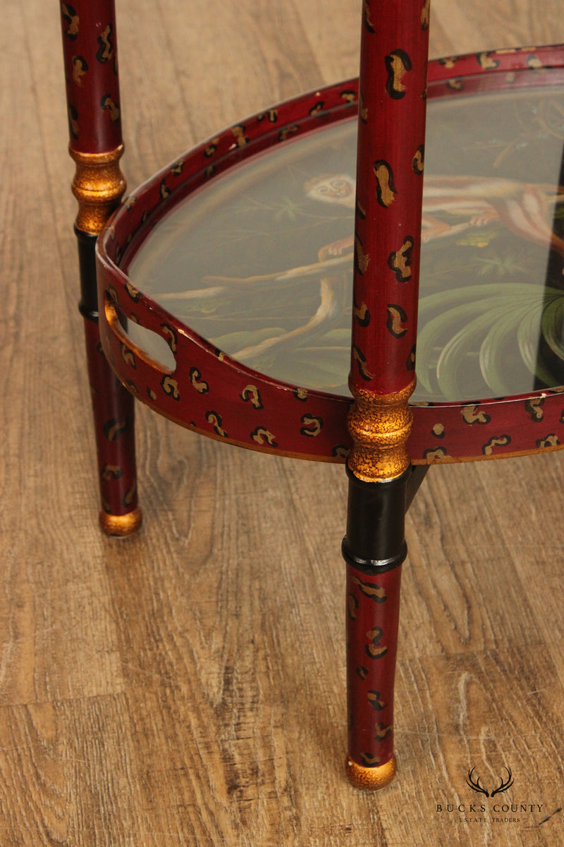 Hollywood Regency Style Paint Decorated Two-Tier Tray Table